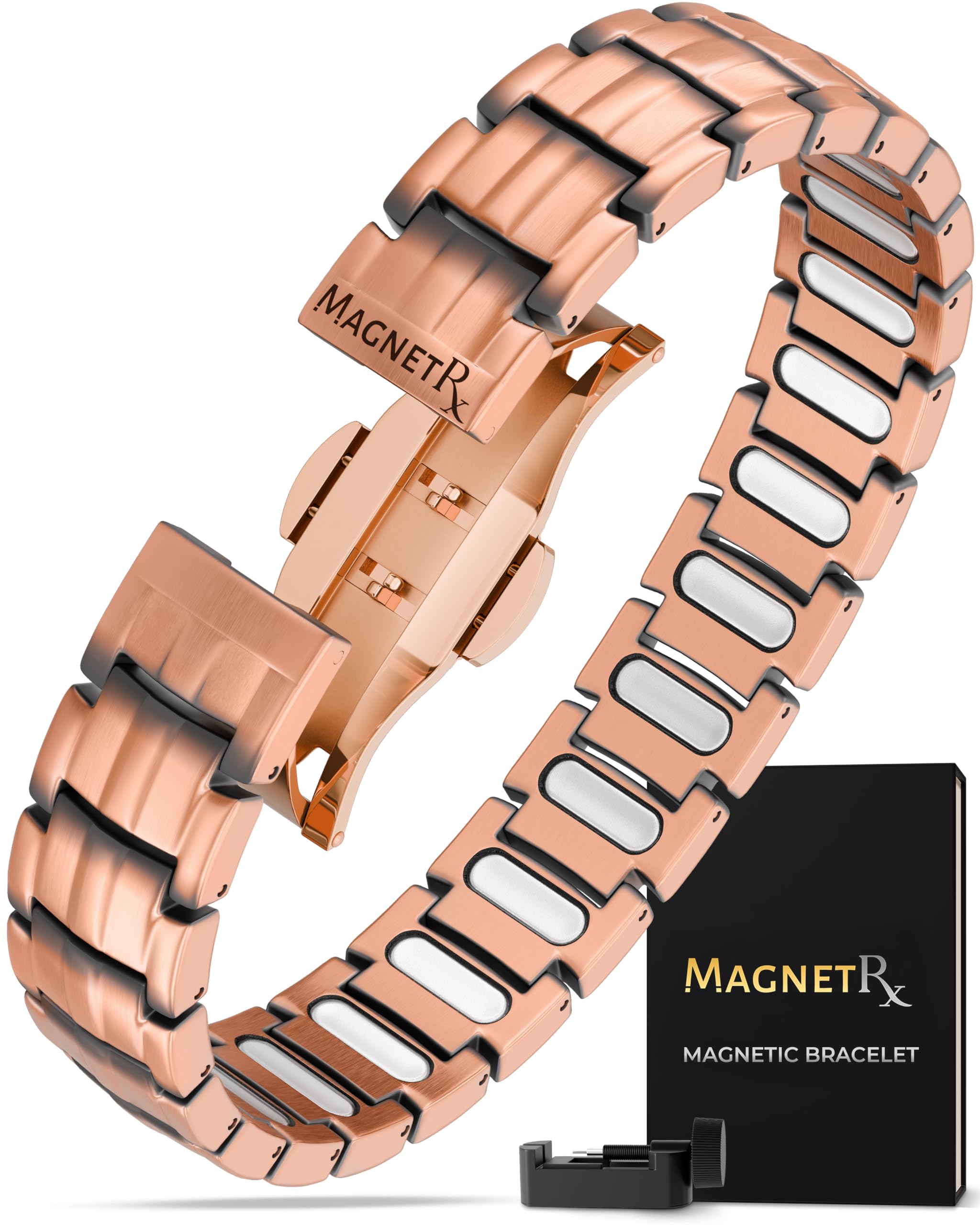 MagnetRX® 純銅磁気ブレスレット - 男性用磁気銅ブレスレット - サイズツールで長さ調節可能