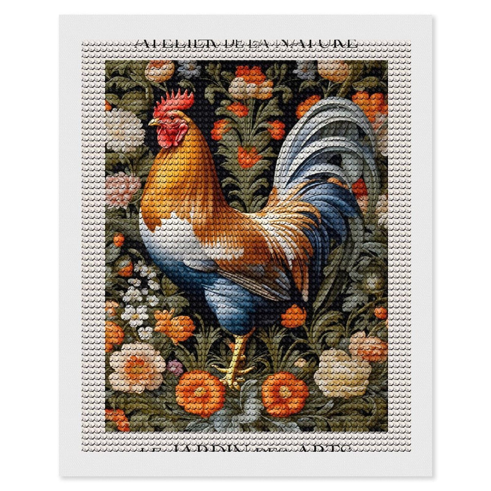 Junmoney Rooster in Nature Diamond Art Canvas 16"x20", for Adults, Good for Quiet Evenings, Bedroom Decor, Festive Craft Gift, Easy to Enjoy