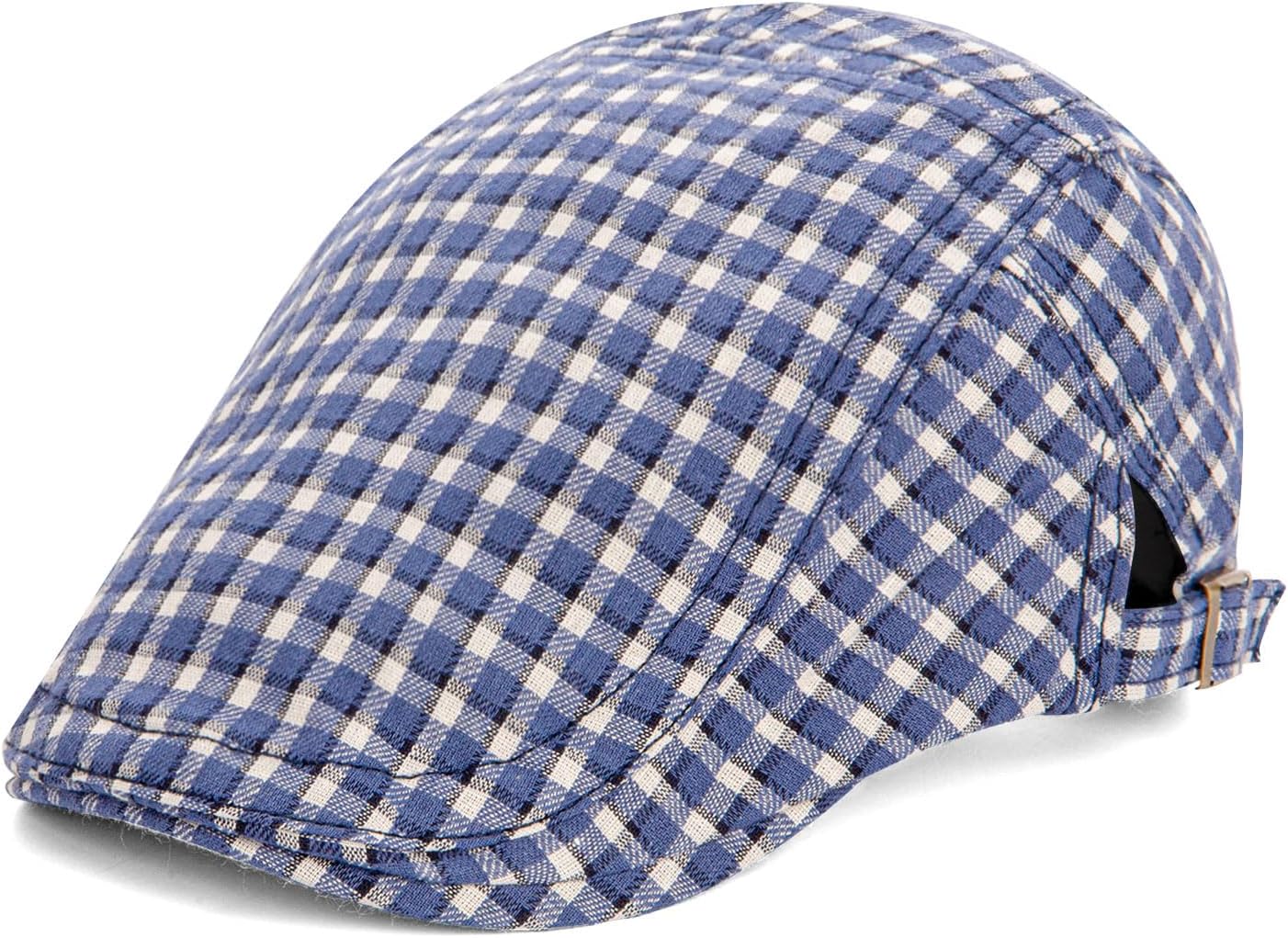 Adjustable Plaid Newsboy Flat Cap - Ivy Gatsby Cabbie Driving & Golf Hat, Beret Style for Men Women