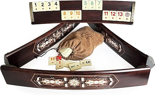 Miniatura 7 de Juego de Rummi de madera maciza ovalada con incrustaciones de cobre de madreperla - Juego de Rummy - Juego de Okey - Tile Rummy