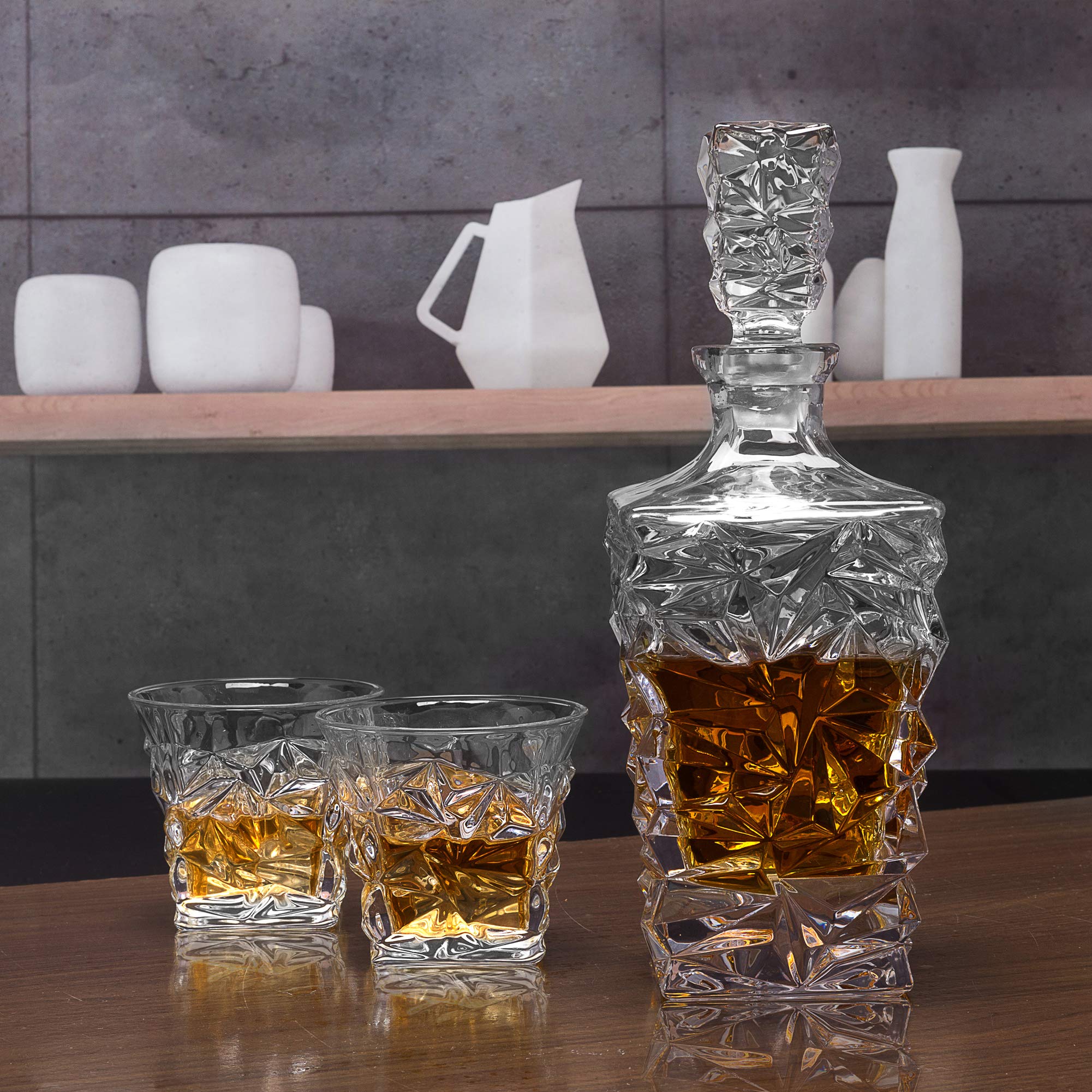 Whiskey Decanter & Gl Set, KANARS Hand Made Crystal Bourbon Decanter