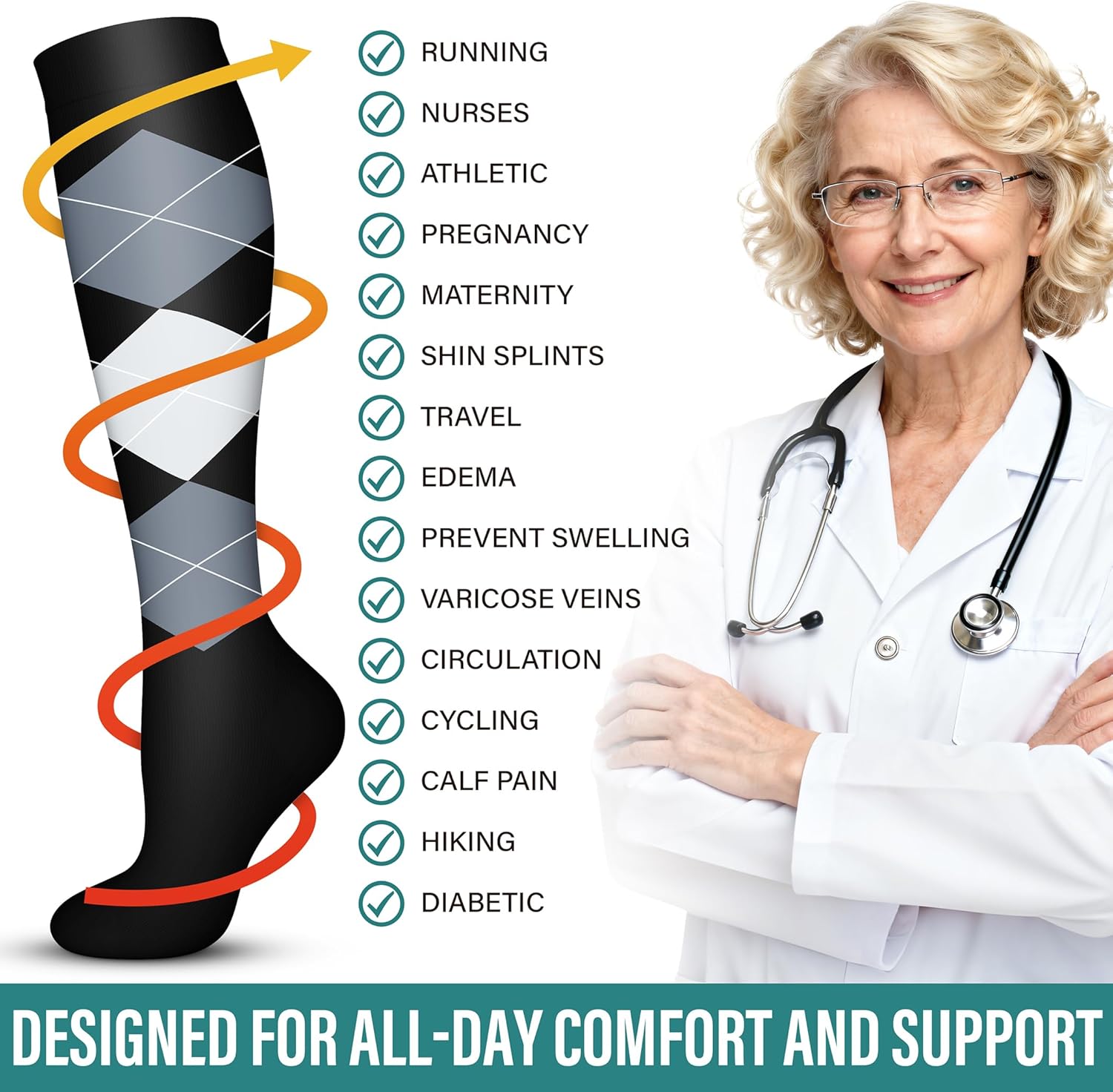 Acture 6 Pack Compression Socks for Women and Men - Knee High for Medical, Running, Nurses, Travel - Image 7