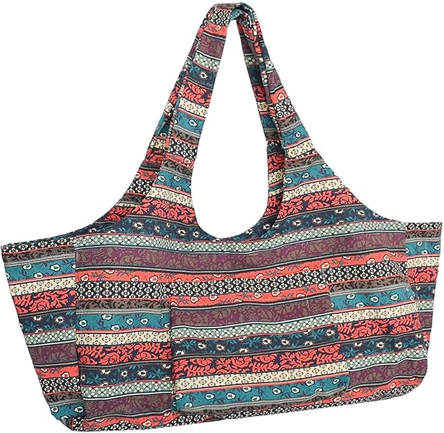 Anjing Large Capacity Bohemian Ethnic Style Print Canvas Yoga Bag Yoga Mat Bag with Pockets