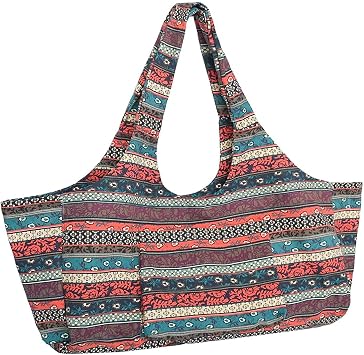 Anjing Large Capacity Bohemian Ethnic Style Print Canvas Yoga Bag Yoga Mat Bag with Pockets