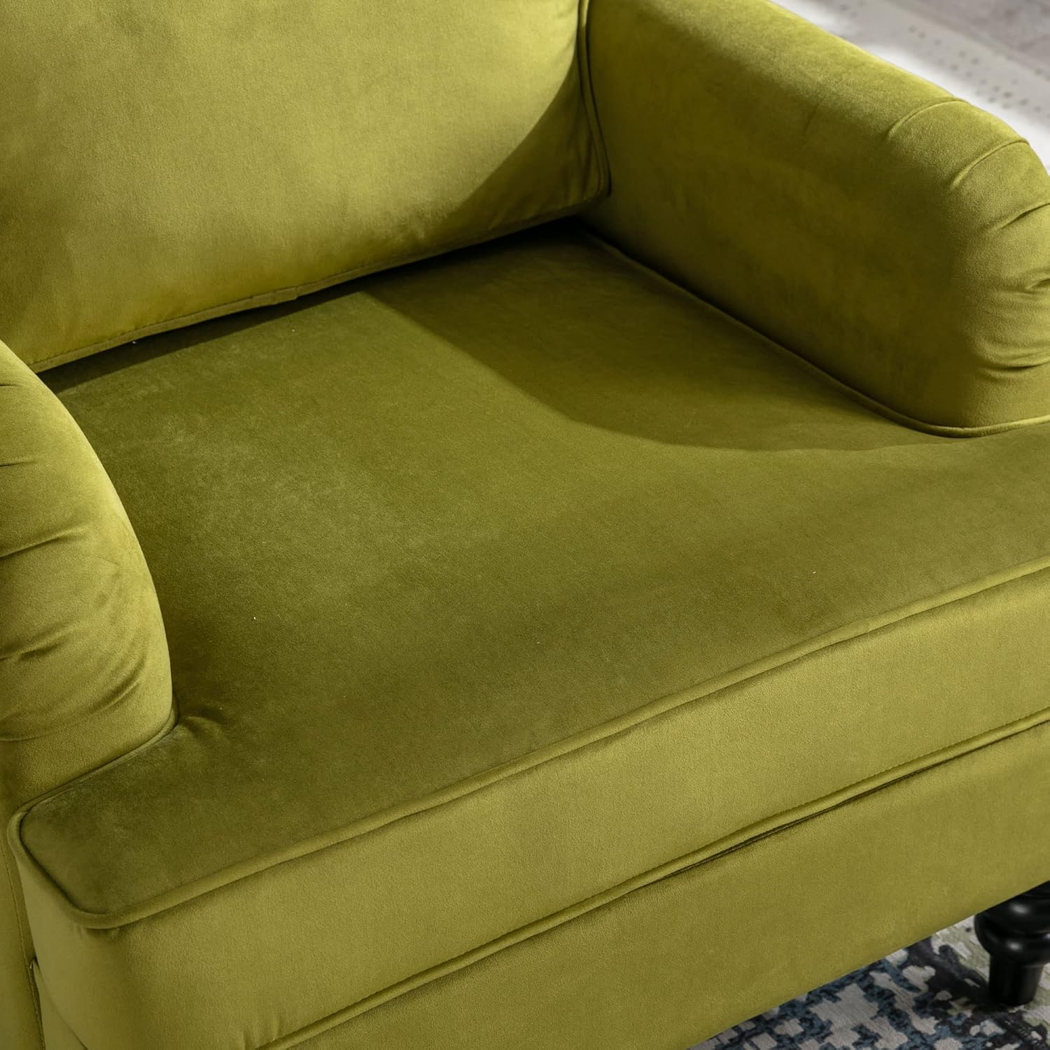 Midcentury Modern Accent Chair Velvet Arm Chairs Comfy Reading Chair Single Sofa Couch for Bedroom/Living Room/Salon, Olive Green