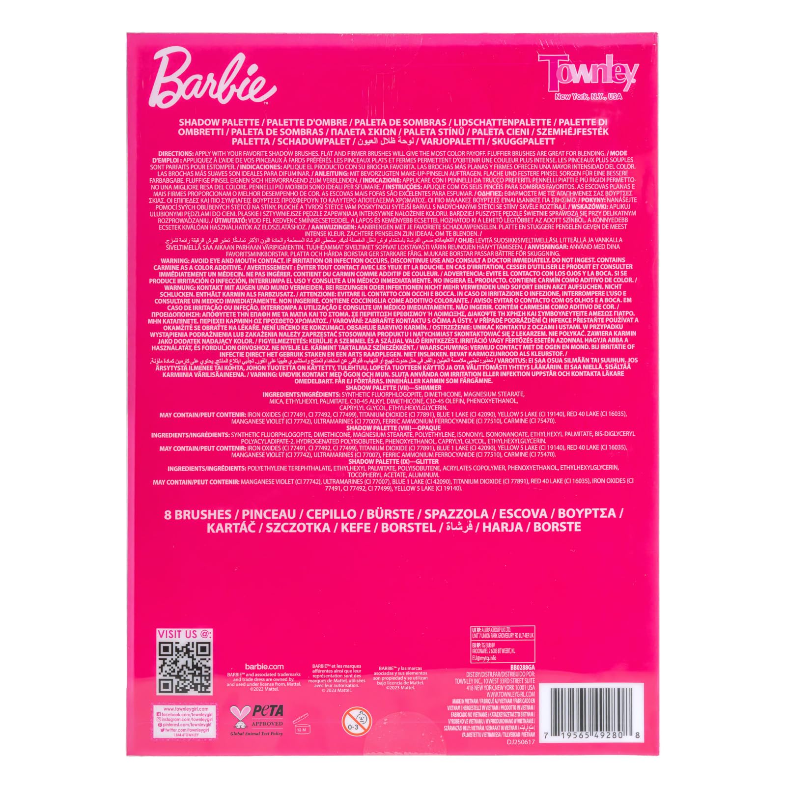 Barbie Palette Fards à Paupières 35 Couleurs avec 8 Pinceaux