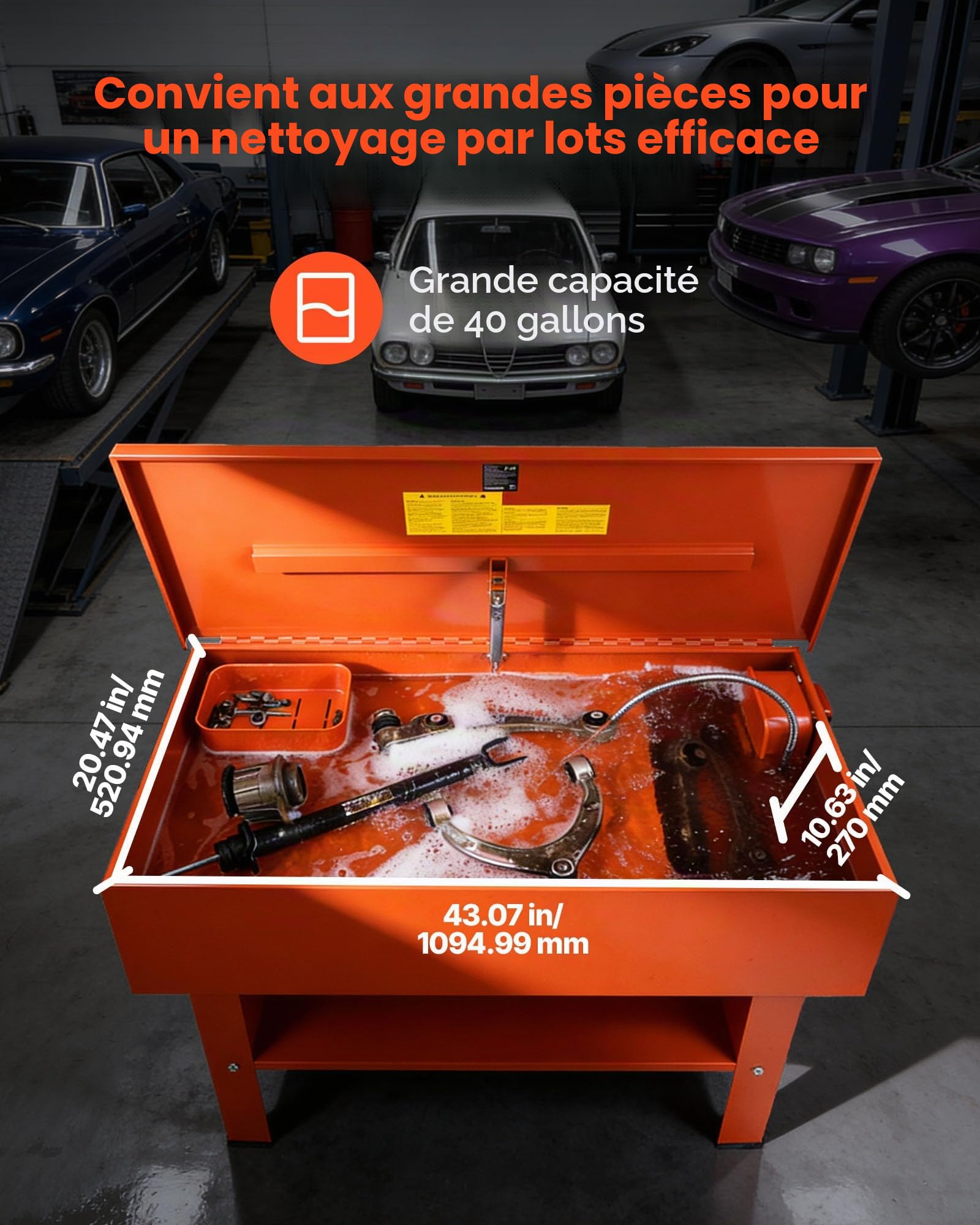 VEVOR Fontaine de Nettoyage, Fontaine de Dégraissage avec Cuve de Nettoyage 135 L et Capacité Solvant 65 L, Bac de Lavage pour Pièces Mécaniques Auto Garage Atelier, sur Pied, avec Pompe Électrique