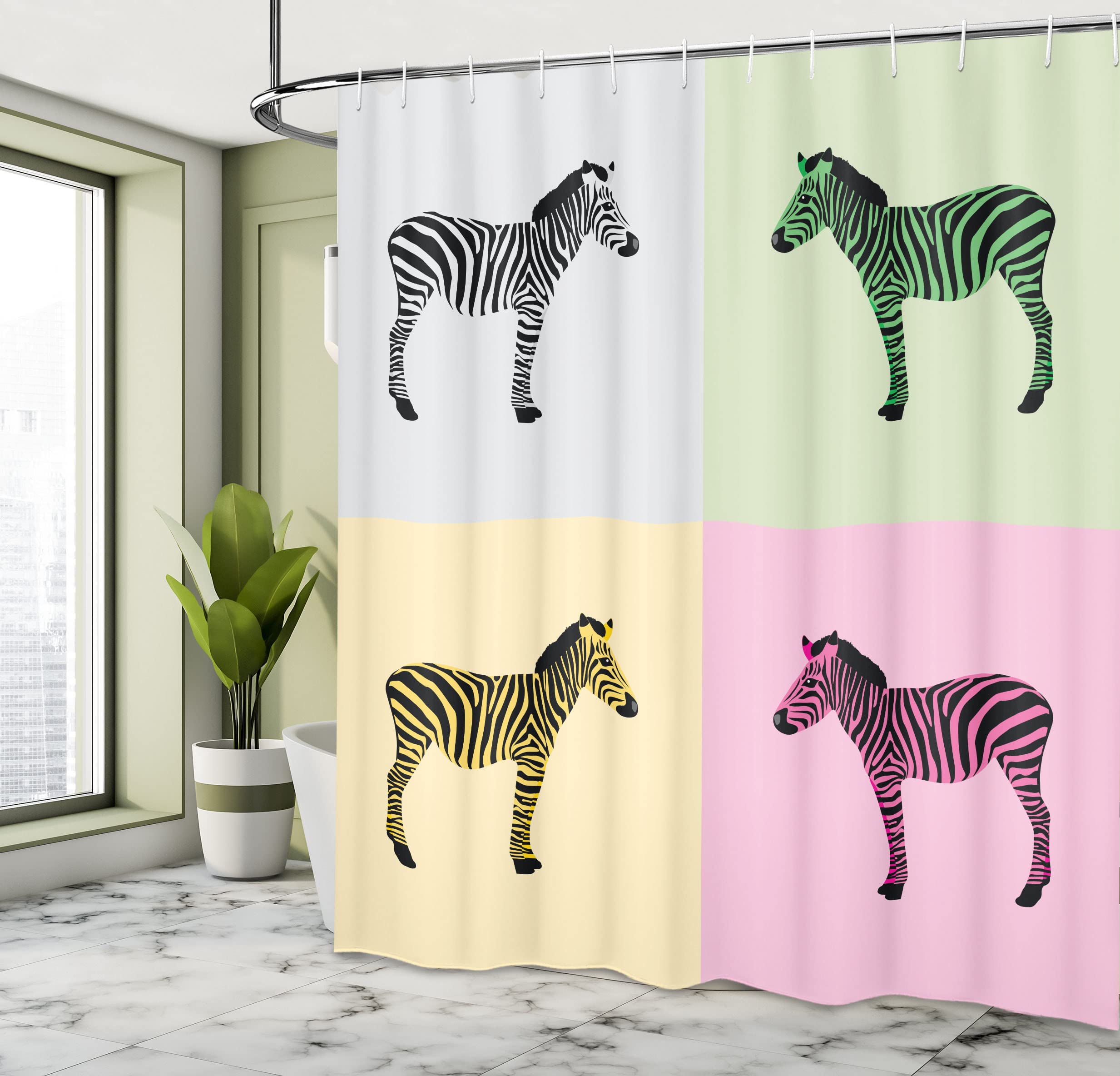 ABAKUHAUS Pink Zebra Shower Curtain, Zebras in Boxes Pop Art Avant Garde Influence Graphic - Image 4
