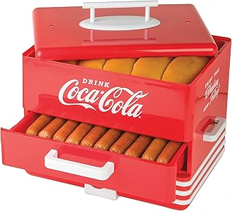Nostalgia Extra Large Diner-Style Coca-Cola Hot Dog Steamer and Bun Warmer, 24 Hot Dog and 12 Bun Capacity, Steam Bratwursts, Sausages, Vegetables, Fish, Dumplings, Red
