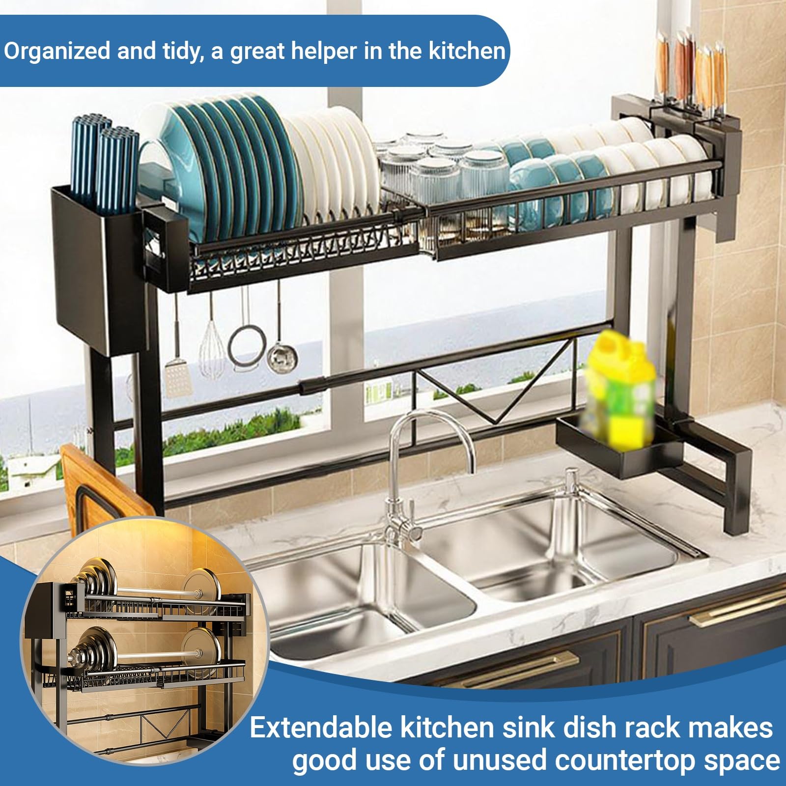 Großer Metallischer Geschirr Trockner für Die Küche mit Besteckregalen Multifunktionales Heim Geschirr Rack für Teller, Schüsseln, Körbe und Utensilien(Single layer)
