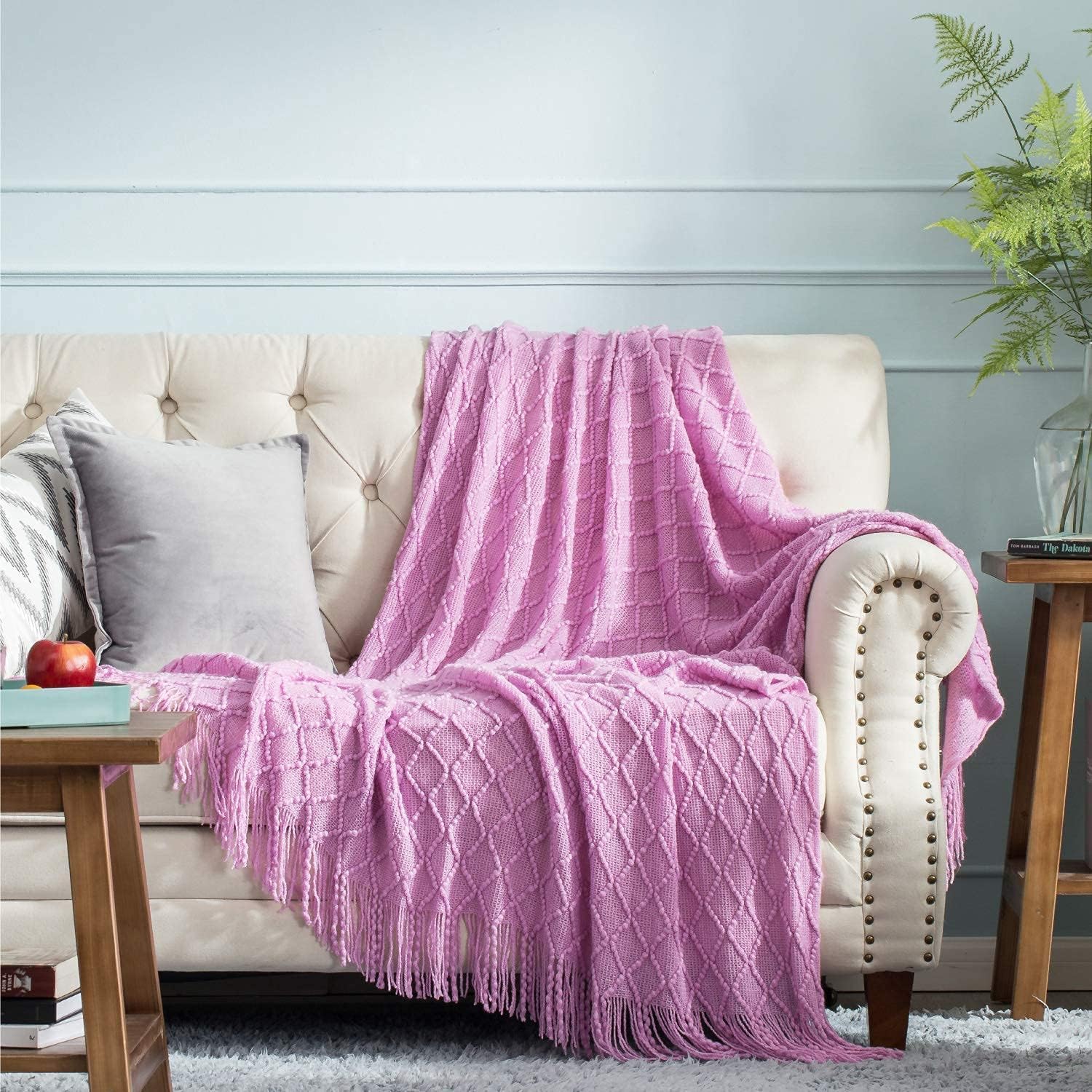 Bedsure Throw Blanket for Couch 50 x 60 inches - Knit Woven Summer Blankets, Cozy Lightweight Decorative Throw for Sofa, Bed and Living Room - All Seasons Suitable for Women, Men and Kids (Purple)