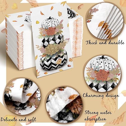 Miniatura 6 de Karenhi 200 servilletas de papel de Acción de Gracias, toallas de mano desechables de calabaza para baño, 2 capas, servilletas de calabaza para