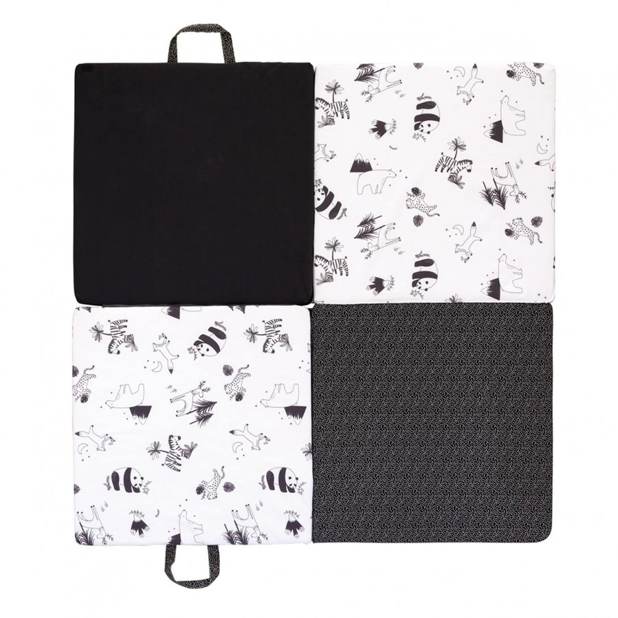 Candide - Tapis D'éveil, Tapis De Motricité, Tapis Bébé, Multifonction 3 en 1, Couchage D'appoint, Pouf Bébé, Déhoussable, Fabriqué En France, 120x120x4cm (Black And White)