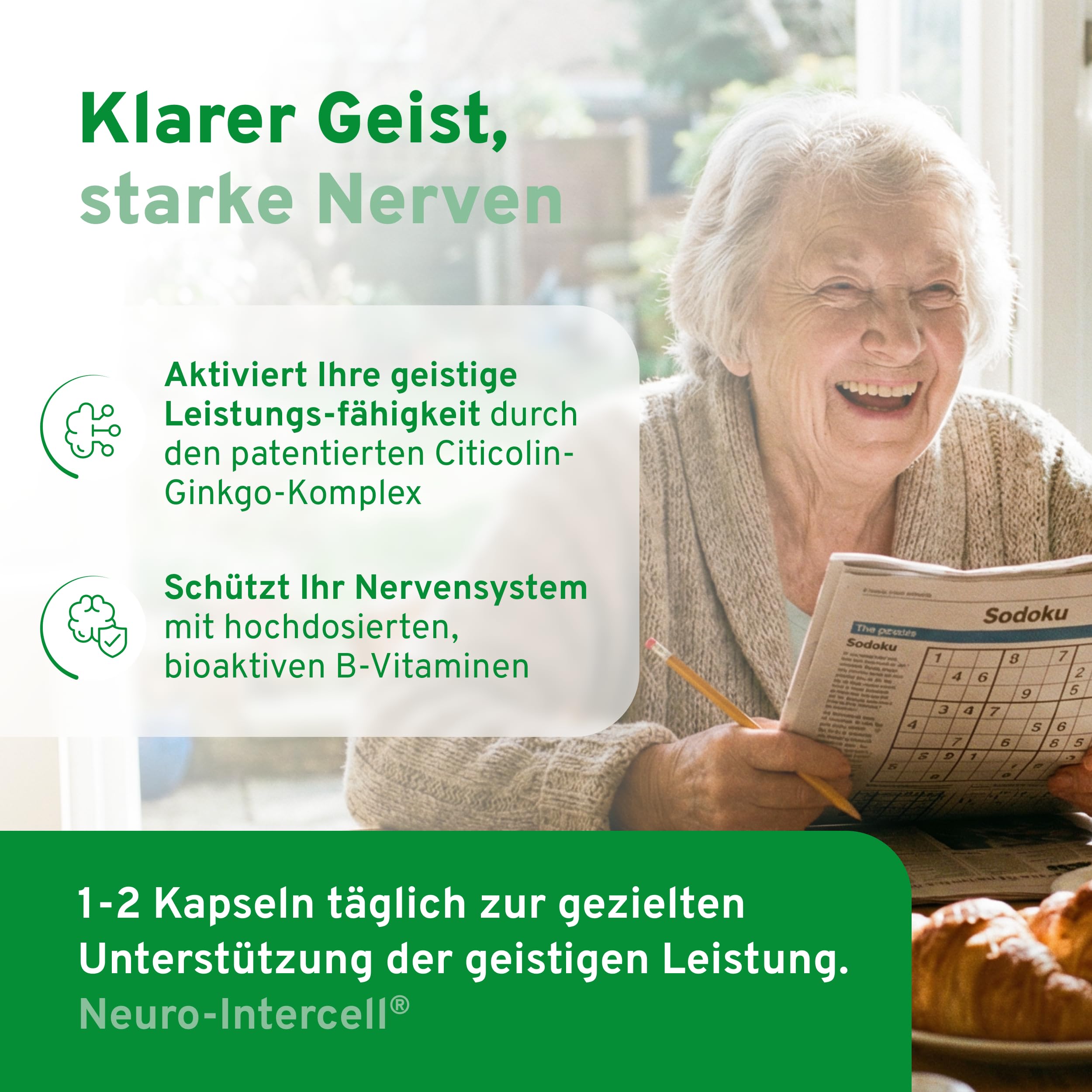 Neuro-Intercell® Vitamin B Komplex (90 Kapseln) - Hochdosiert für Nervensystem & Konzentration - Mit Ginkgo Biloba, Cognizin® Citicolin & Phosphatidylserin - Aktives B12 (Methylcobalamin)