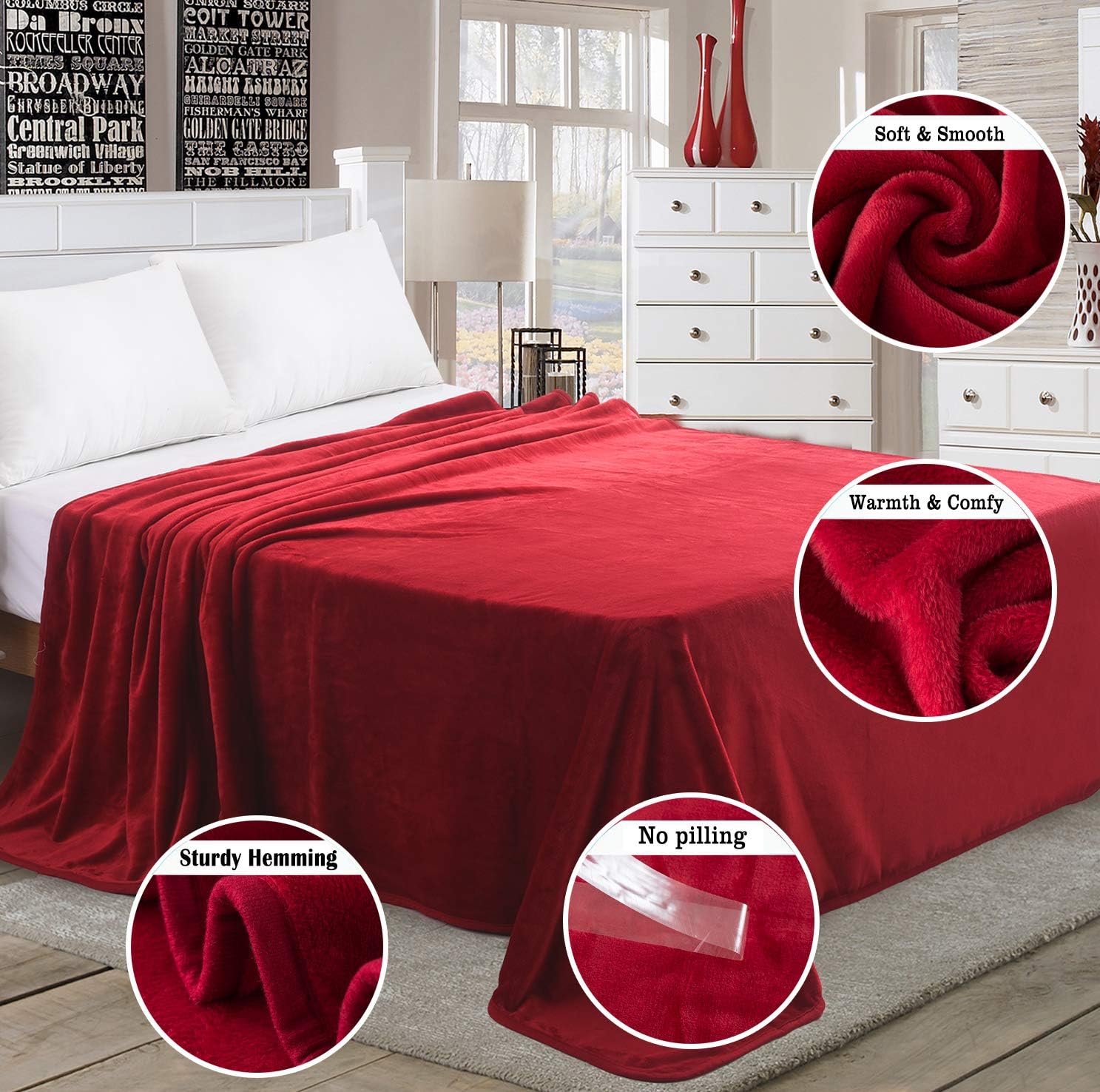 OBOEY Polar Fleece Blankets King Size for Spring Summer All Season 350GSM Lightweight Microfiber Anti-Static for Bed, Couch, Home, Sofa, Car, Airplane, and Outdoors (King (90-Inch-by-108-Inch), Red)