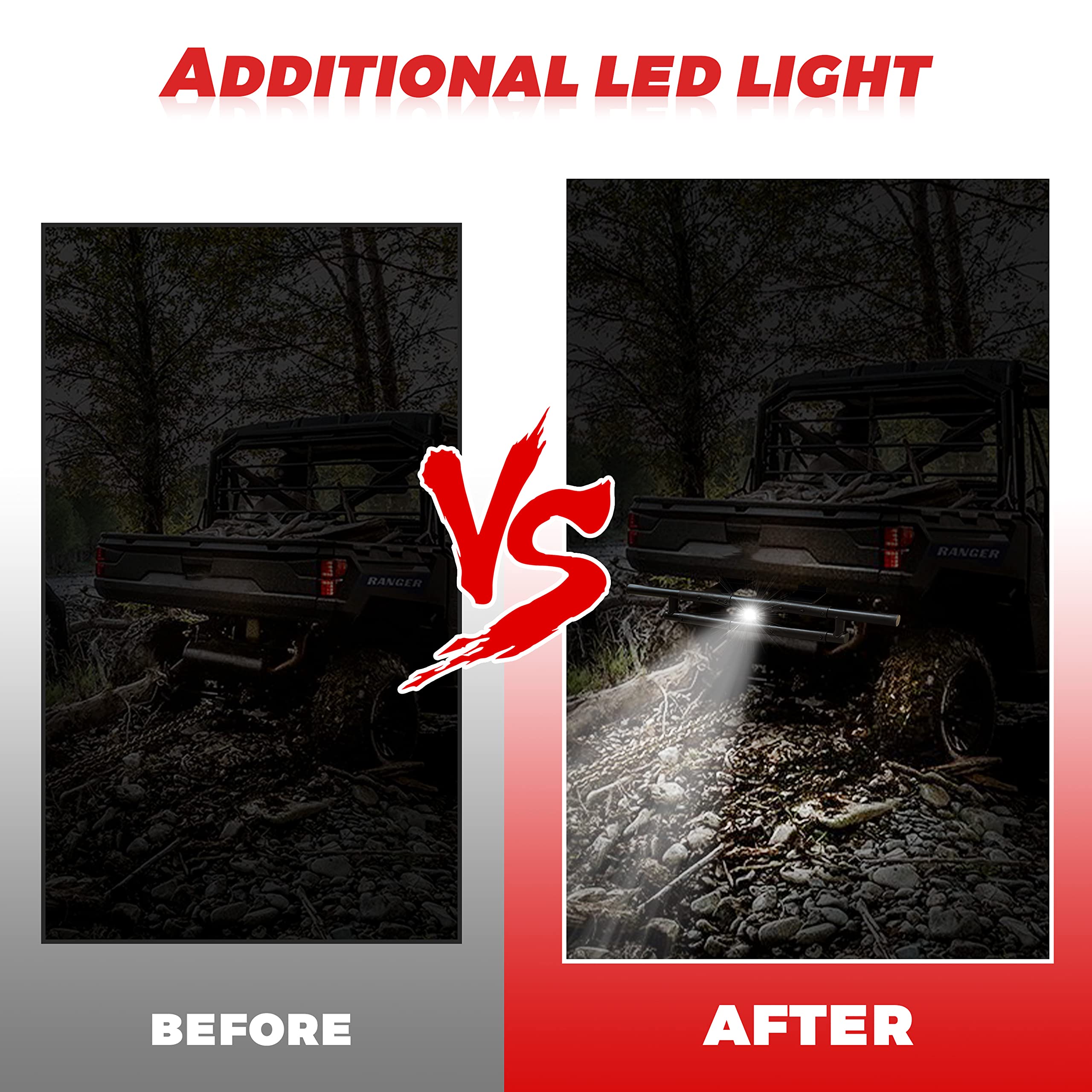 SAUTVS Rear Bumper with Light for Polaris Ranger XP 900 1000, Heavy Duty Rear Brush Guard Bumper with LED Accent Light for Polaris Ranger XP 900 2013-2019/ Ranger XP 1000 2018-2025 Accessories