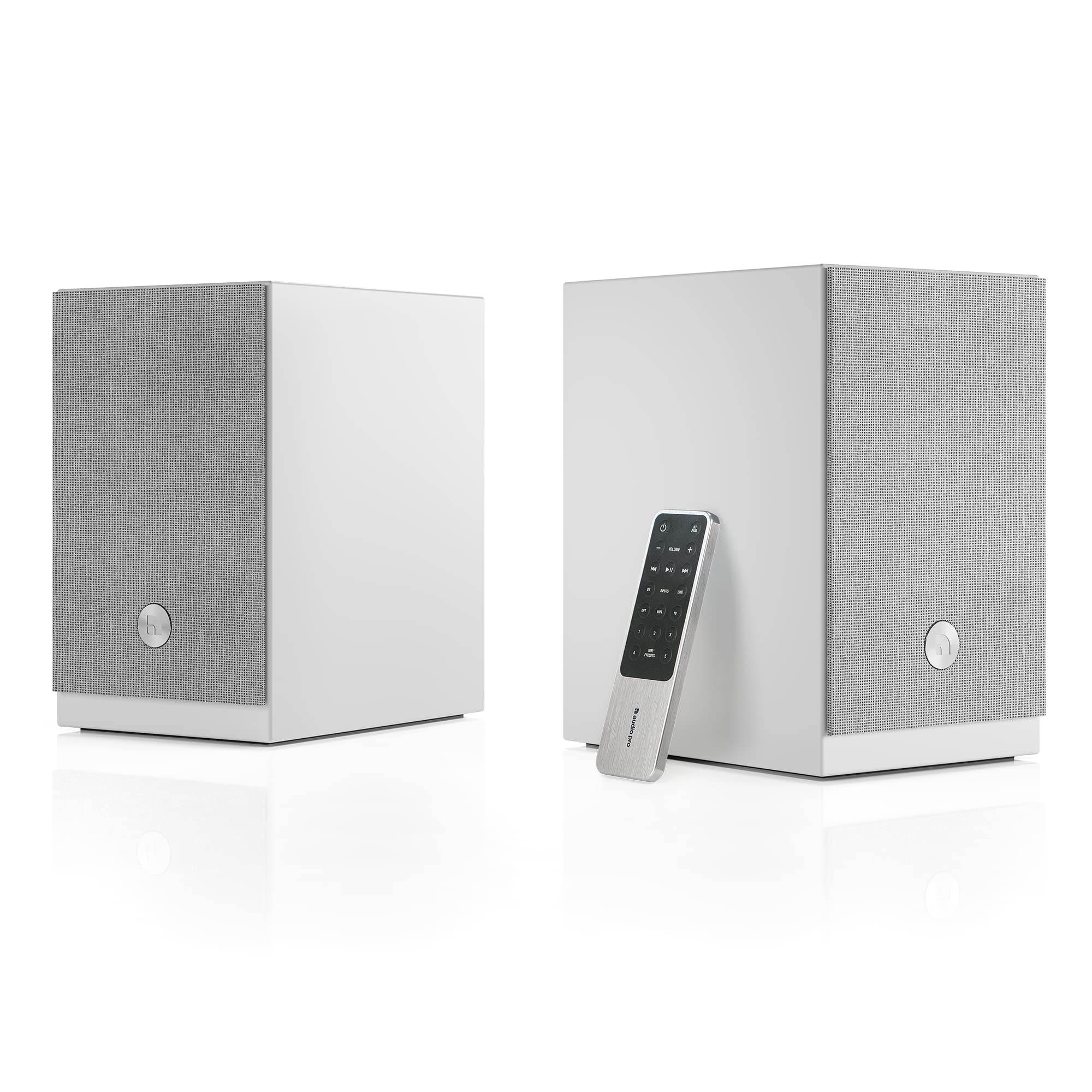 Audio Pro Casse Bluetooth e Wifi Wireless Multiroom - Altoparlanti Stereo per Home Entertainment con AirPlay2, Google Cast, Spotify Connect e HiFi - Speaker con Installazione su Ripiano A28 - Bianco