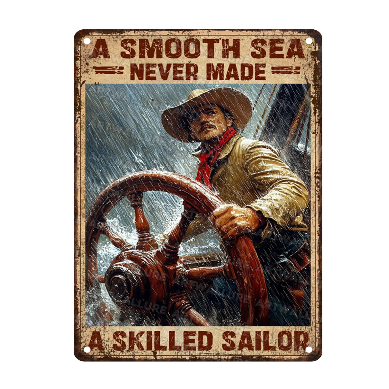 Vintage Metal Tin Sign A Smooth Sea Never Rustic Navigation Decor Metal Poster for Home Office Cafe Bar Art Wall Decor 12x16inch
