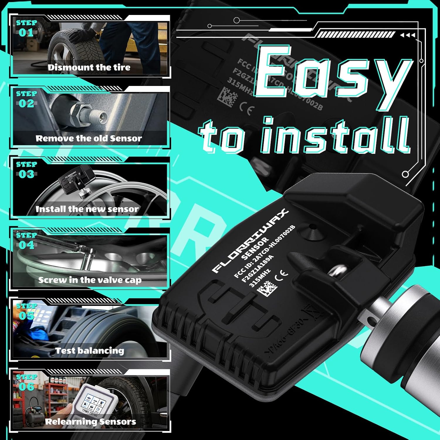TPMS Sensor, 315Mhz Tire Pressure Monitoring System TPMS Sensor Compatible with Ford F150 Edge Escape Fusion, Lincoln MKX MKZ Replaces#F2GZ1A189A,GL3T1A180GB,FR3Z1A189A,HC3Z1A189A (1-Pack)
