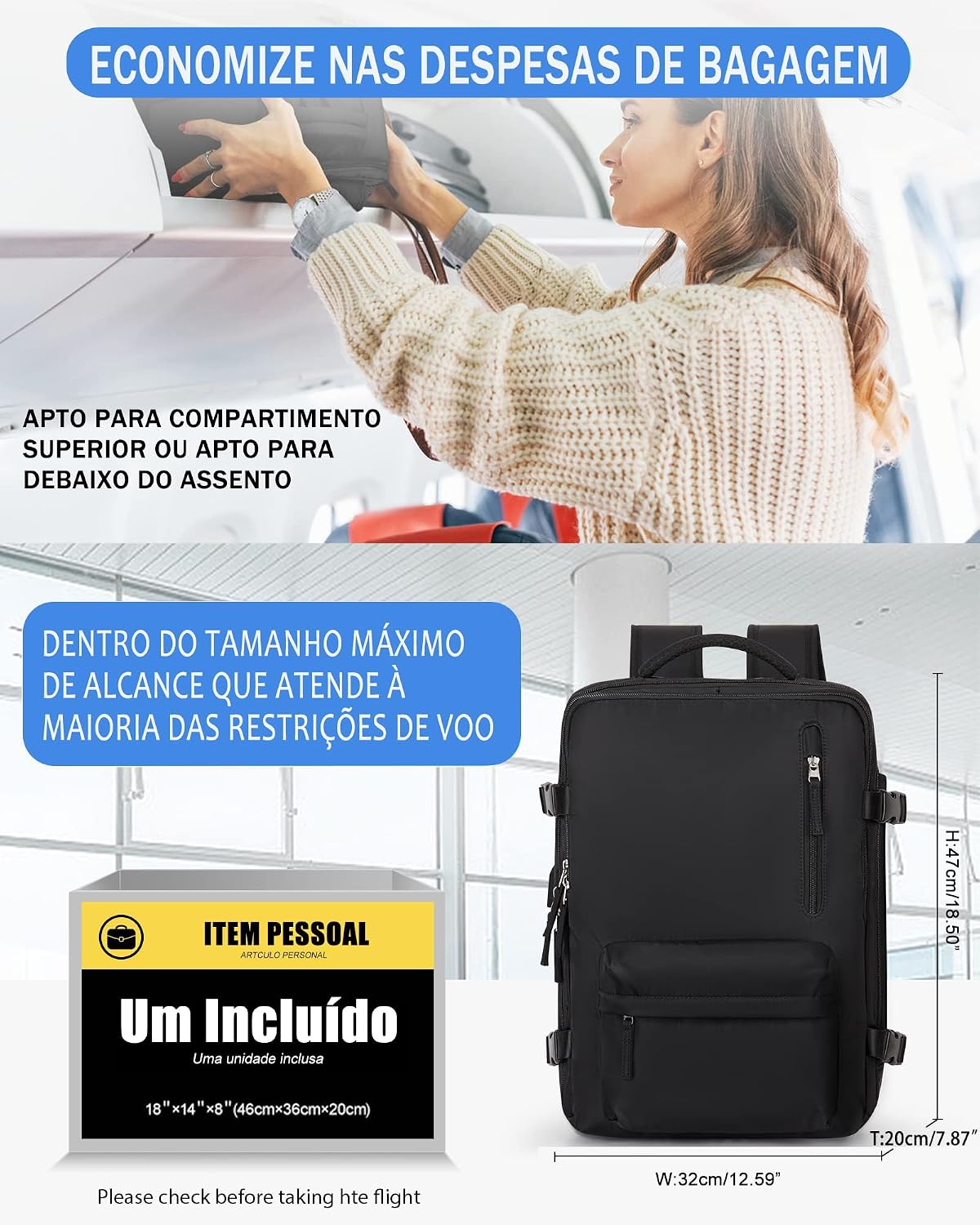 Mochila Executiva de Viagem Grande 40L Impermeável com Porta USB, Mochila Compartimento para Notebook, Mochila Feminina/Masculina Reforçada para Trabalho e viagem – VANOVA