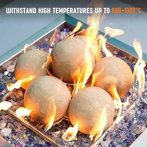 Miniatura 4 de Stanbroil - Bolas de cerámica de 5" redondas para hoguera, cuenco de fuego y chimenea - Juego de 6, Beige