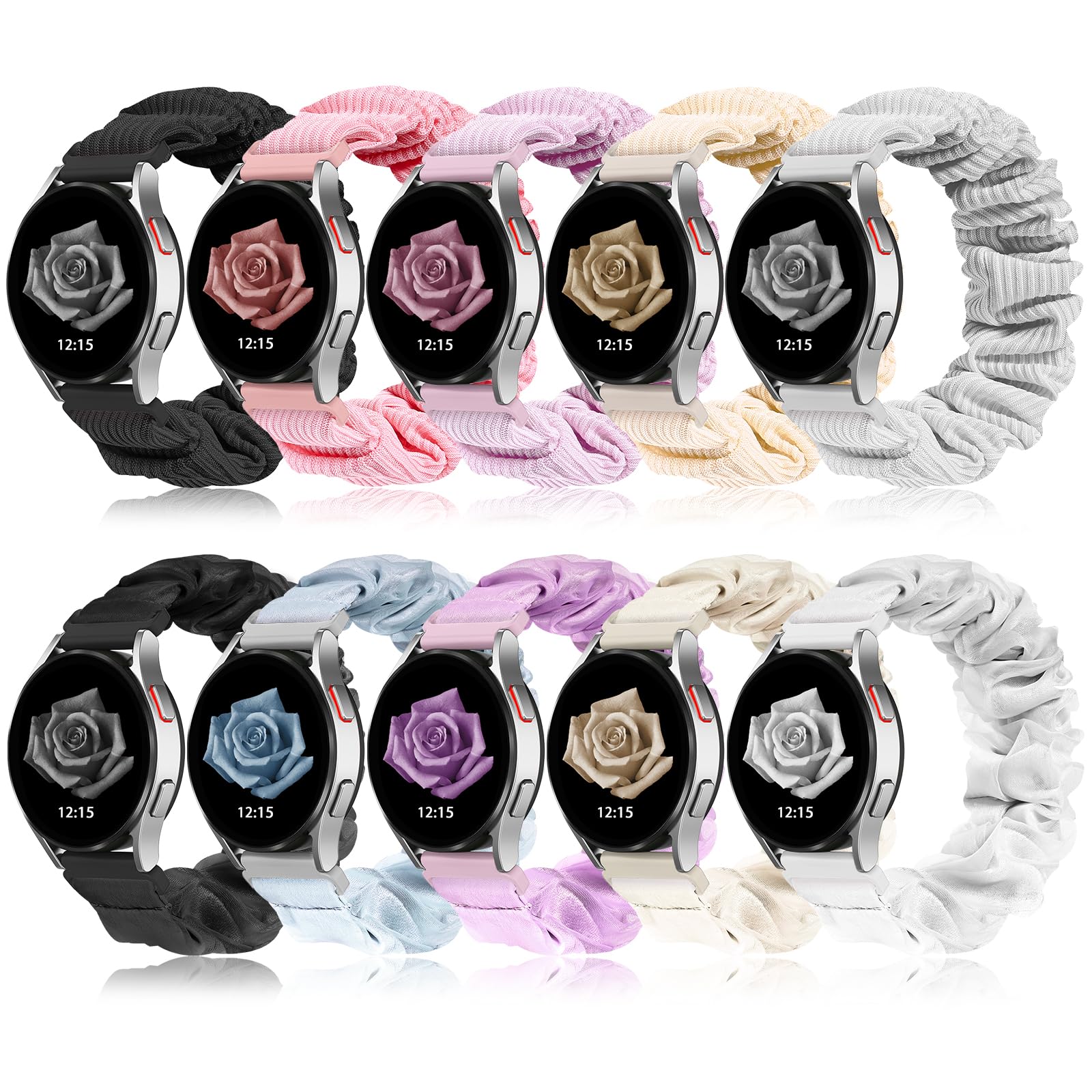 Compatible with Samsung Galaxy Watch 7/6/5/4/Active 2/FE Bands - 40mm/44mm, 20mm Quick Release Scrunchie Strap - Stretchy Cute Elastic Fabric Bands (