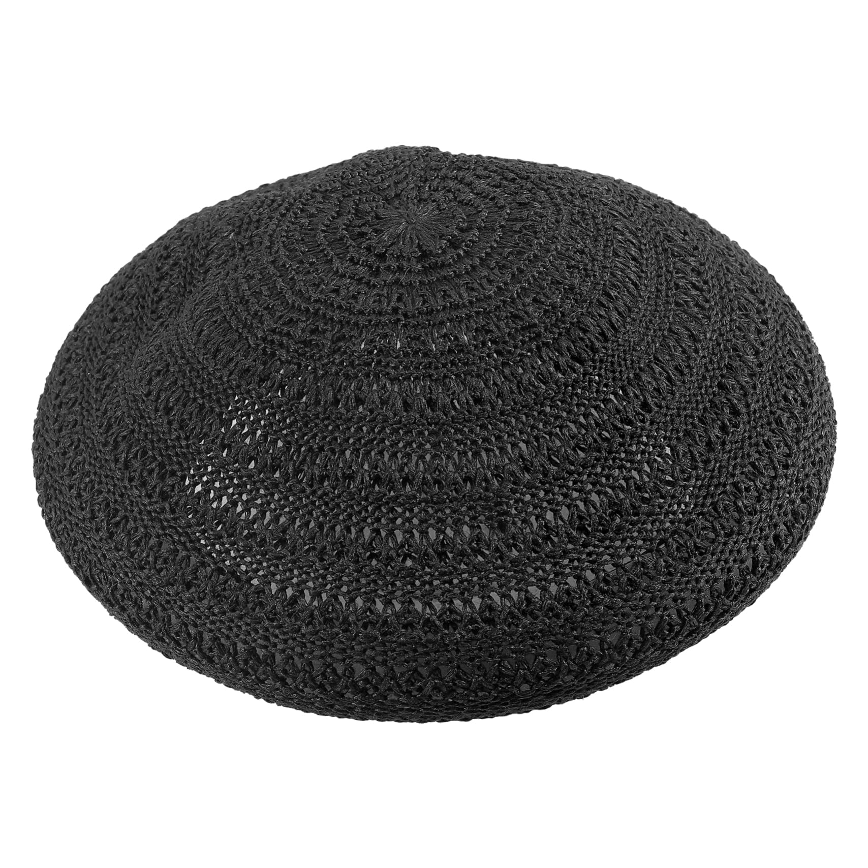 COLLBATH Hollow-Out Straw Beret Cotton Linen Comfort Attractive Creative Design for Outdoor Activities Black