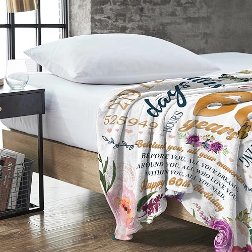Miniatura 4 de Regalos de 60 cumpleaños para mujer, manta de 50 x 60 pulgadas, ideas de regalo de feliz cumpleaños 60, decoraciones de cumpleaños 60, regalos para