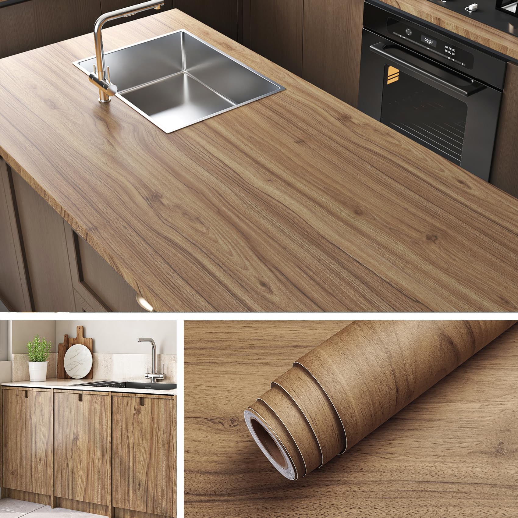 Livelynine Acacia Wood Contact Paper Peel and Stick Countertops Natural Wood Countertop Contact Paper Waterproof Wallpaper Counter Top Covers Vinyl Wrap for Cabinets Desk Laminate Sheets 15.8x78.8