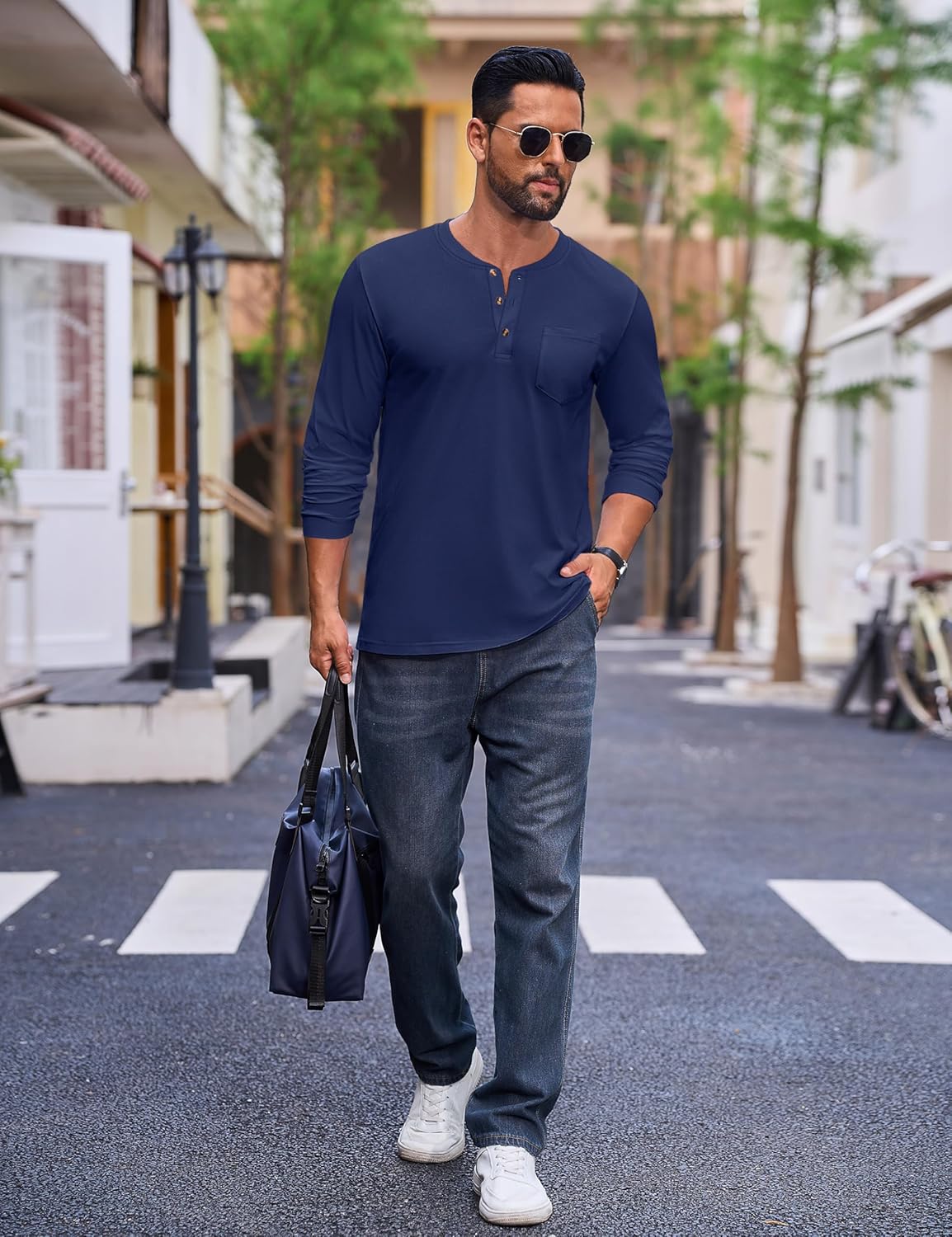 Cotrasen Mens Henley Long Sleeve Shirts Cotton Pocket Button T Shirts Casual Lightweight Plain Tops Fall Basic Tee - Image 3