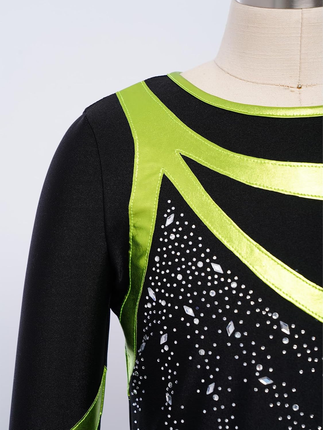 Boys Sparkly Figure Ice Skating T-Shirt Long Sleeve Crew Neck Shiny Stripes Roller Skating Performance Top