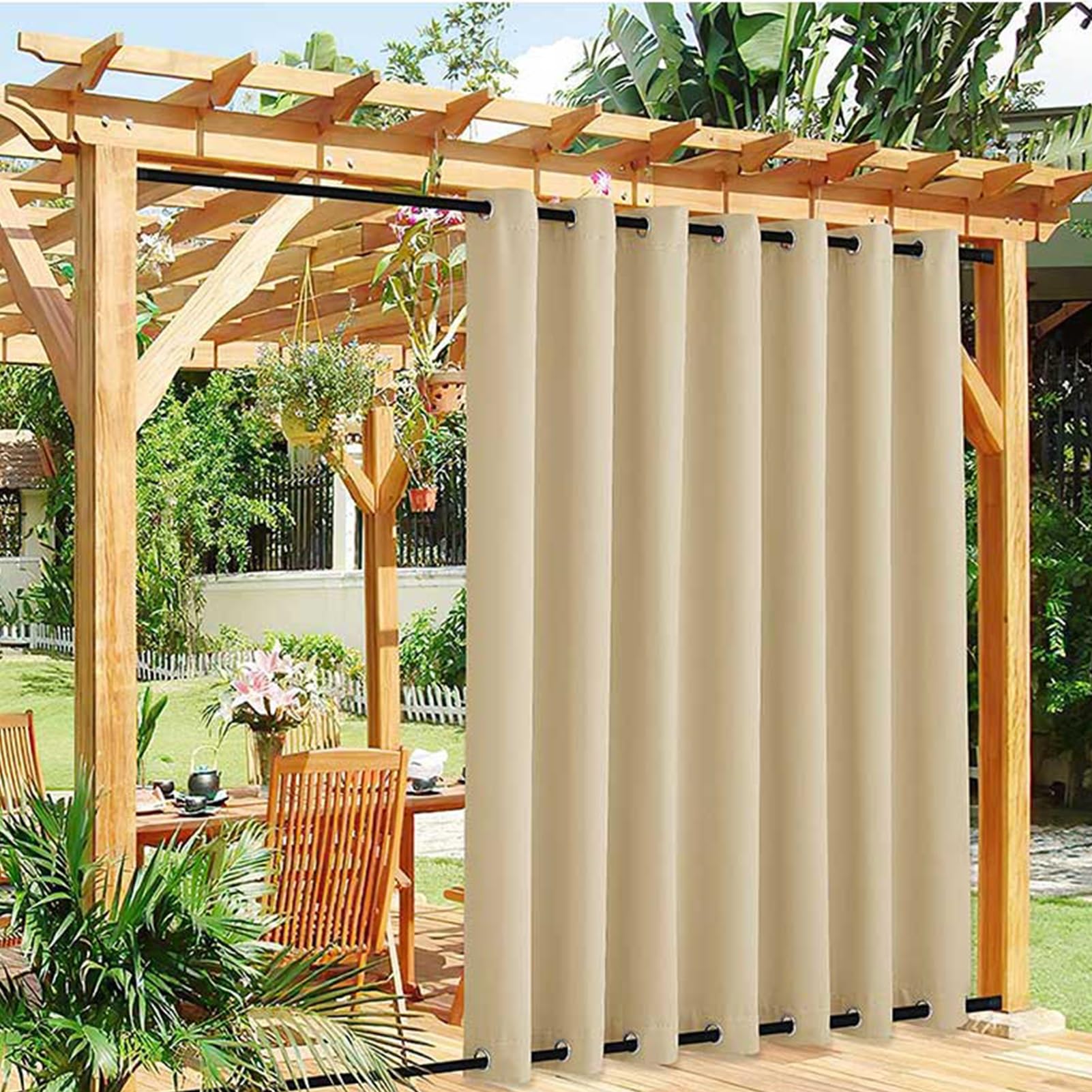 Cortina exterior para cenador, terraza, pérgola, balcón, protección UV, panel opaco con ojales, color beige, 220 x 210 cm (ancho x alto)
