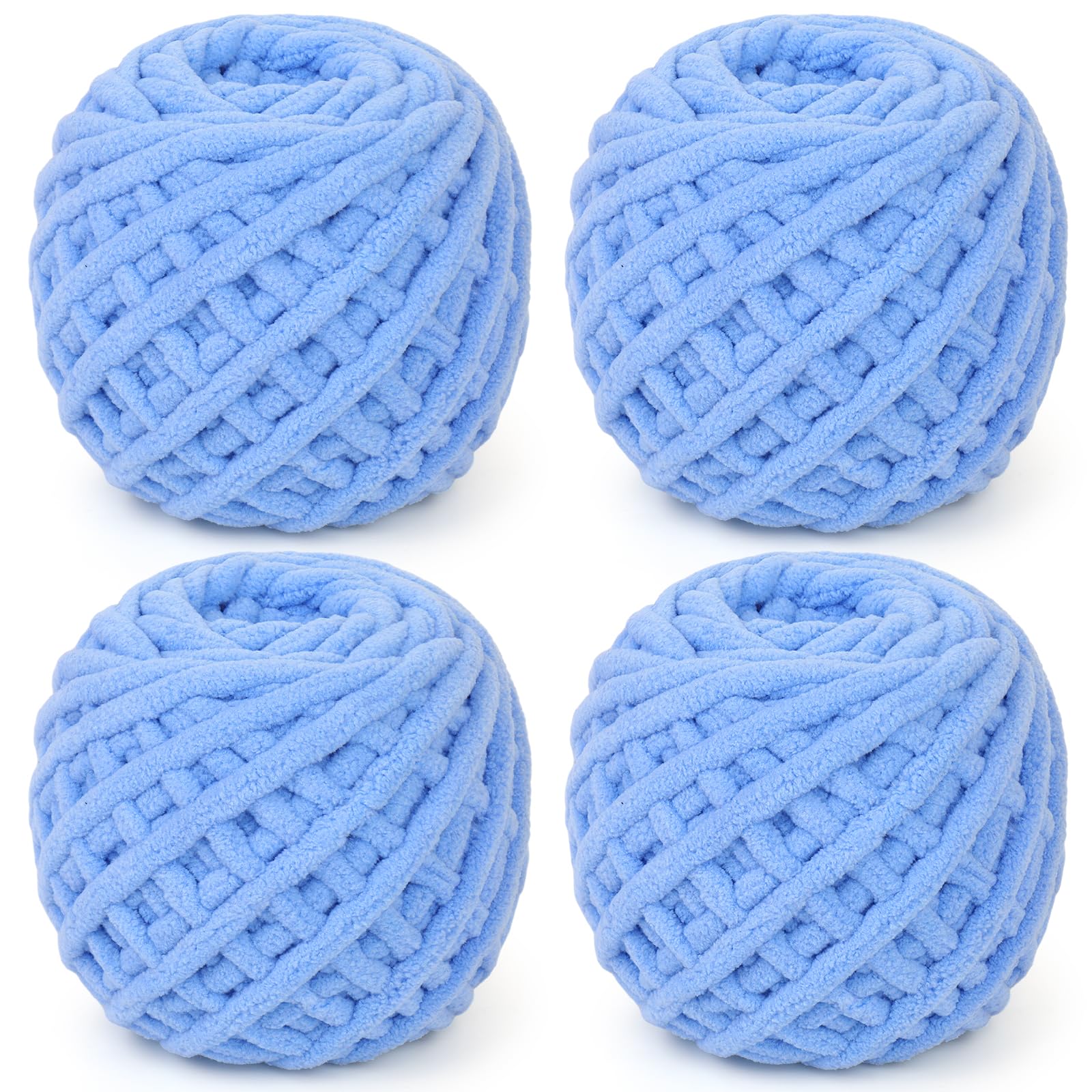Reessy Chunky Yarn, 400g(4×100g) Chunky Wool for Knitting, Soft Fluffy Velvet Thick Yarn Set, Plush Yarns for Crochet Blankets Sweaters Shoes Hats Scarves and Amigurumi(Light Blue)