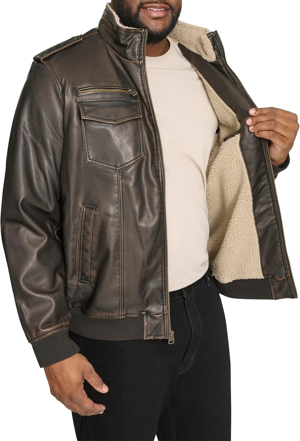 Levi's Men's Vintage Deer Faux Leather Aviator Bomber (Standard and Big & Tall) - Image 6