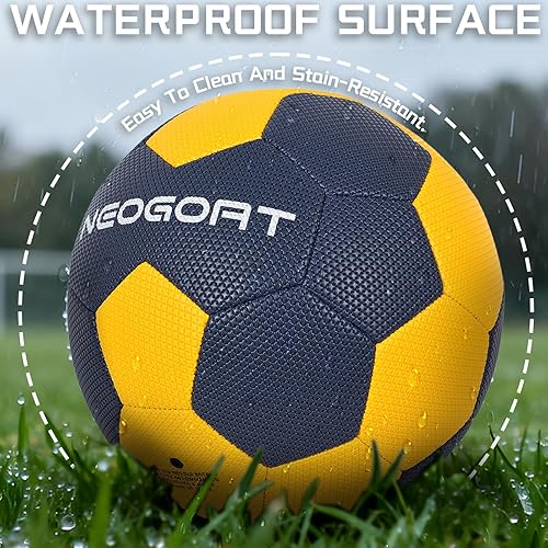 Miniatura 4 de Balón de fútbol tamaño 5, piel sintética resistente al agua para interiores y exteriores, tamaño oficial 5, para juego y entrenamiento (desinflado)