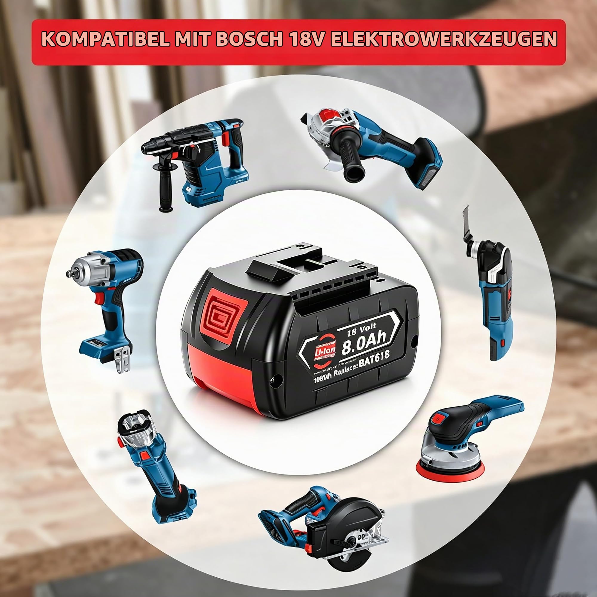 2 X 18V 8.0Ah GBA Ersatzakku für Ersatzakku für Bosch akku 18V BAT618 | Premium Li-Ionen Werkzeugakku für für Bosch Professional 18V System BAT618G BAT609 BAT609G BAT619 BAT619G BAT610 Ersatzteile