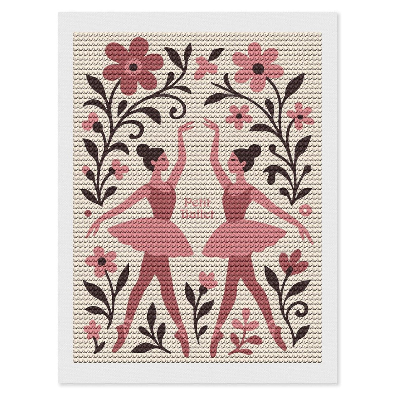 Junmoney Two Ballerinas with Floral Accents Diamond Art Canvas 12"x16", for Adults, Mindful Craft Activity, Modern Decor, Christmas Gift, Full Kit Included