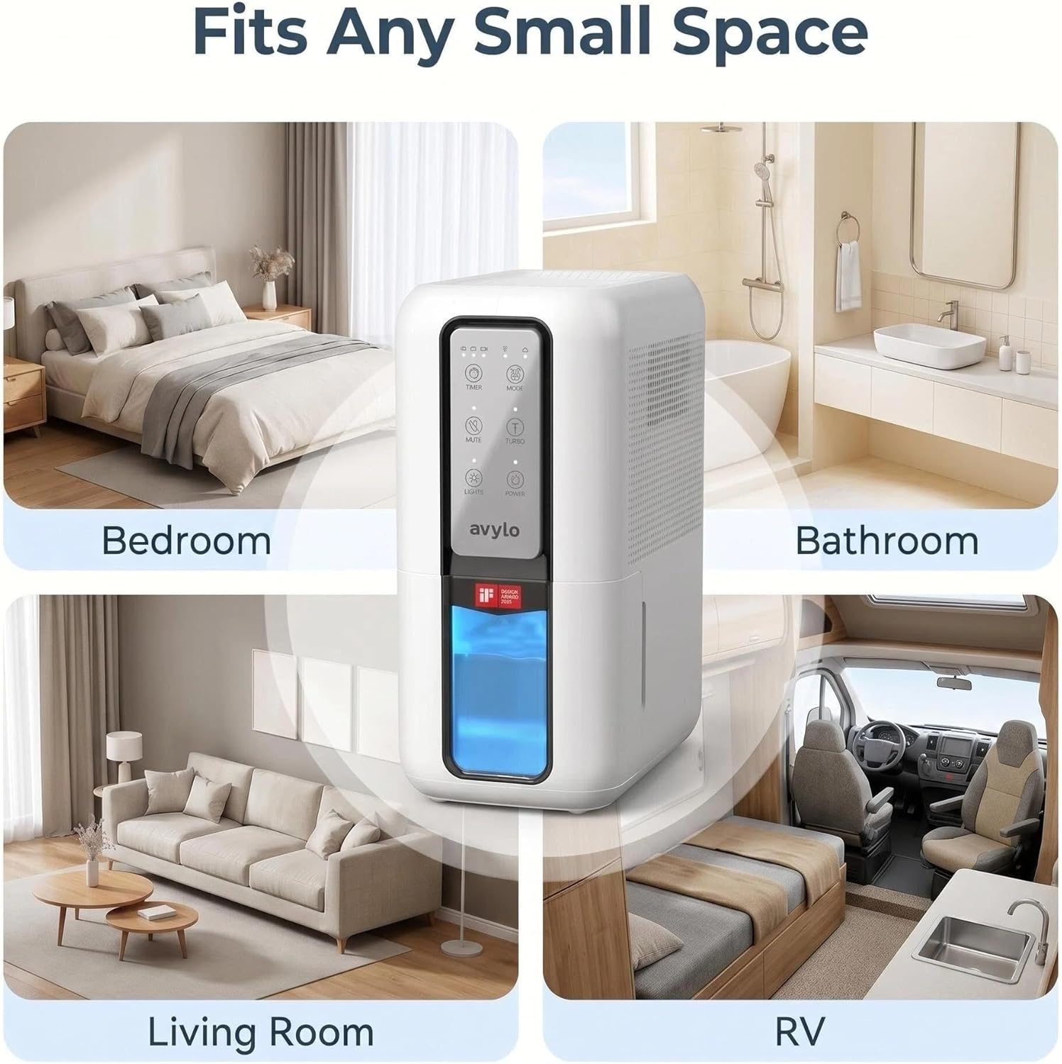 Small Dehumidifier for Bedroom, 1000ml/Day Moisture Removal, Quiet with Auto Shut Off, Auto Defrost, 3 Modes, Timer, 70 OZ for Bathroom, Closet, RV