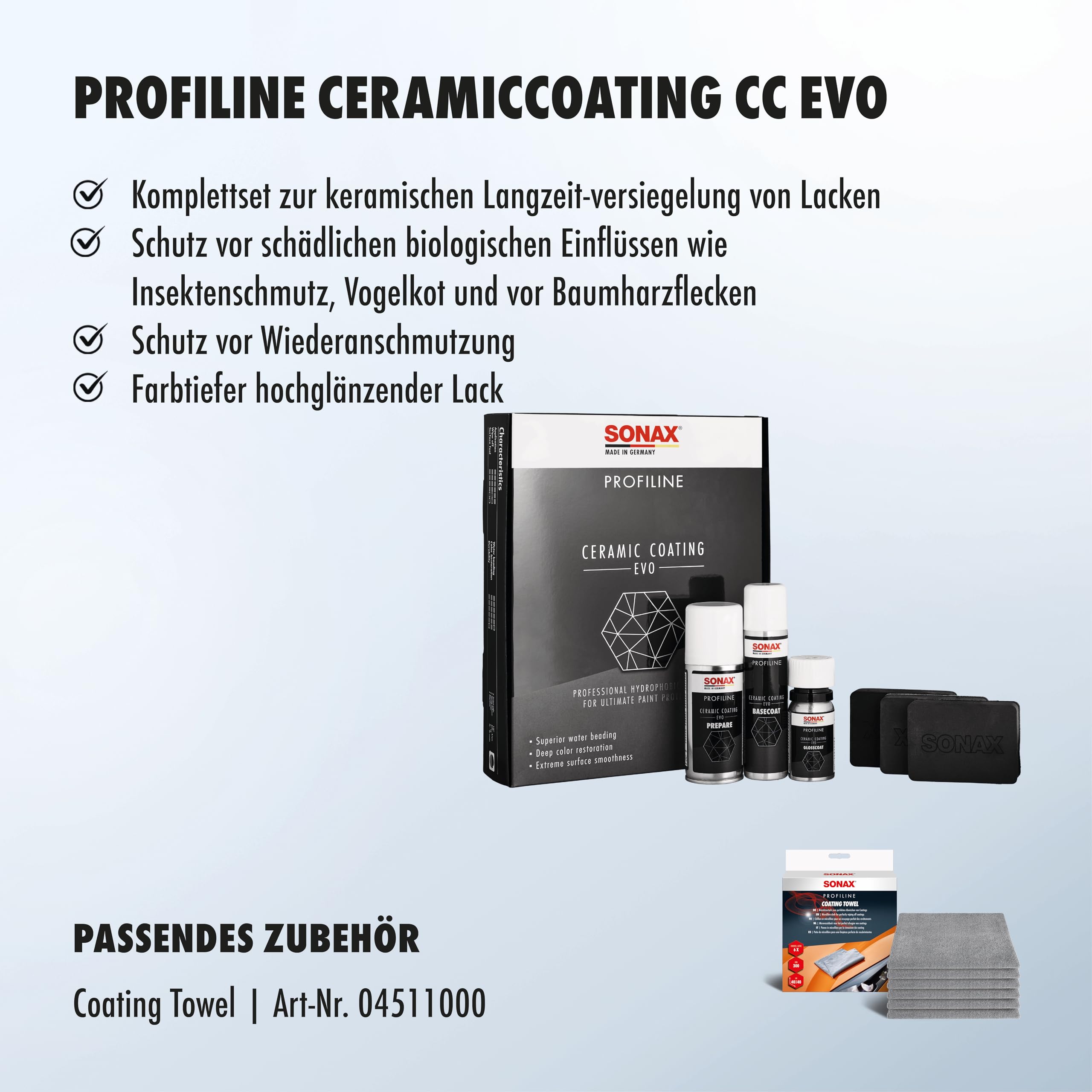 SONAX PROFILINE CeramicCoating CC Evo Komplettset zur keramischen Langzeitversiegelung von Lacken | Art-Nr. 02379410