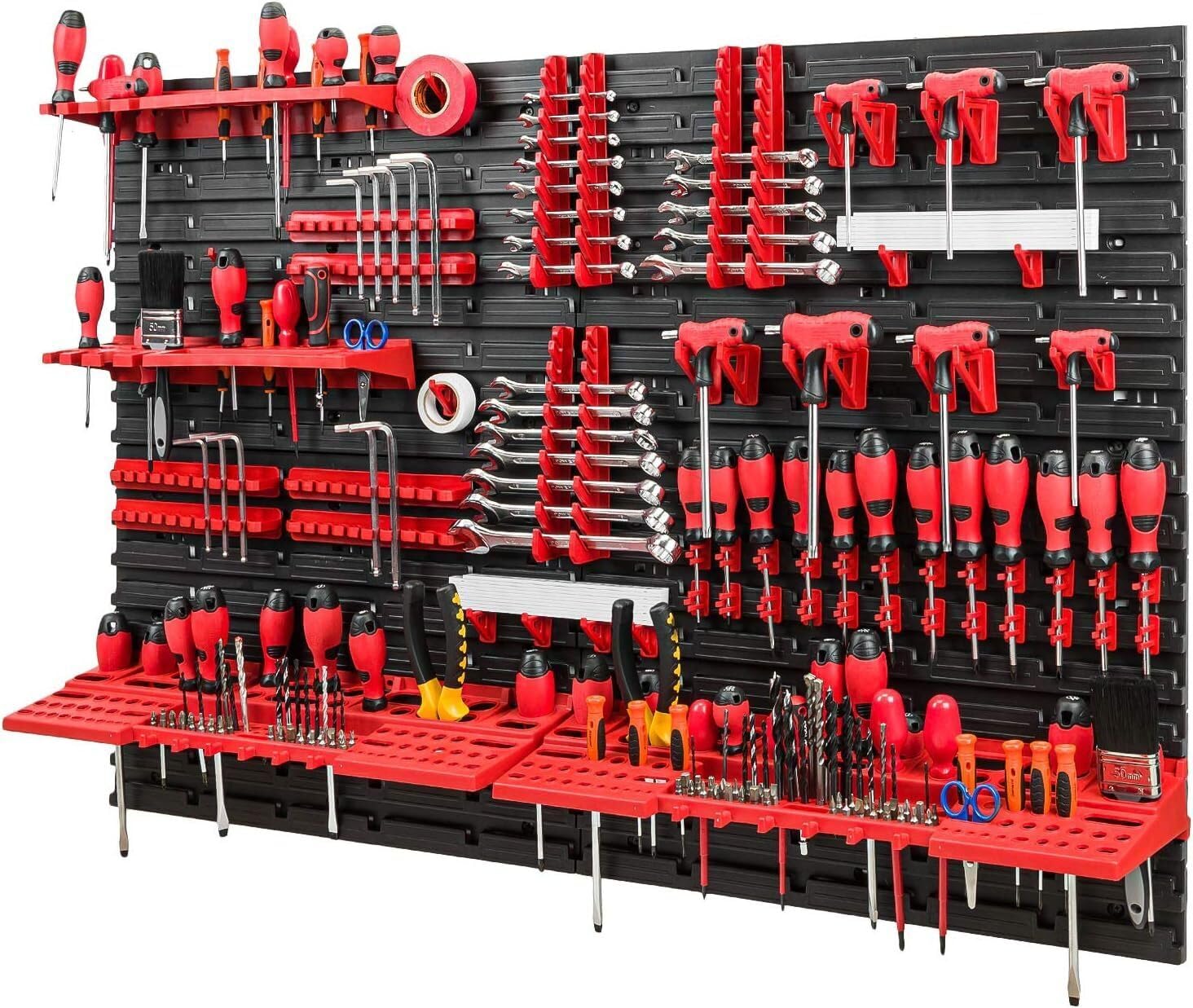 B2c Red Wall Mounted Tool Peg Board Set Garage Storage Bins Workshop Rack Shed Organiser 50 Models Various Shapes And Layouts Small Medium Large (Model 2)