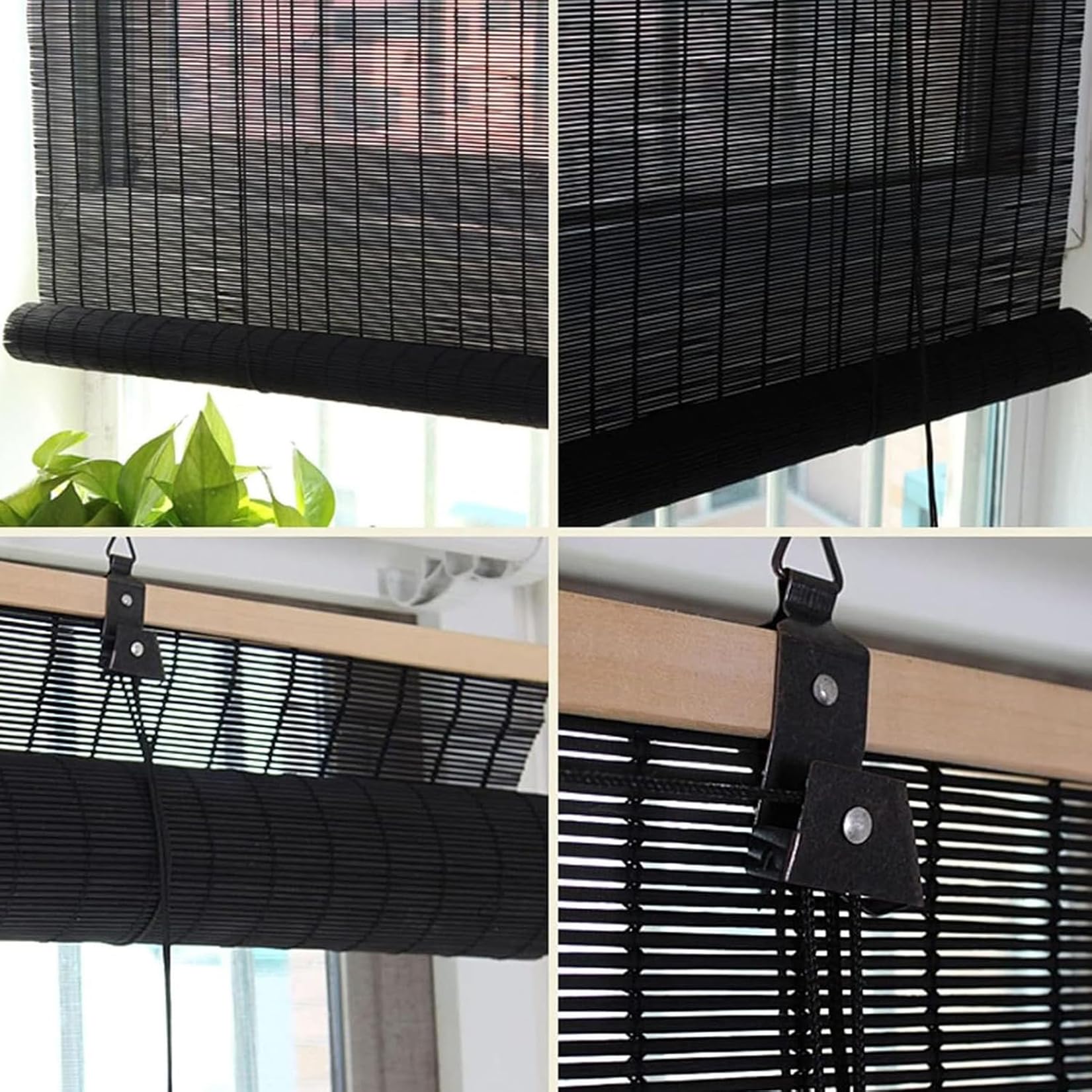 110x150cm Store Enrouleur Exterieur Noir Rideaux Enroulables en Bambou Naturel,Stores à Rouleau en Bambou pour Fenêtre et Porte,Protection Solaire, Tirage Latéral, Occultant,Respirant