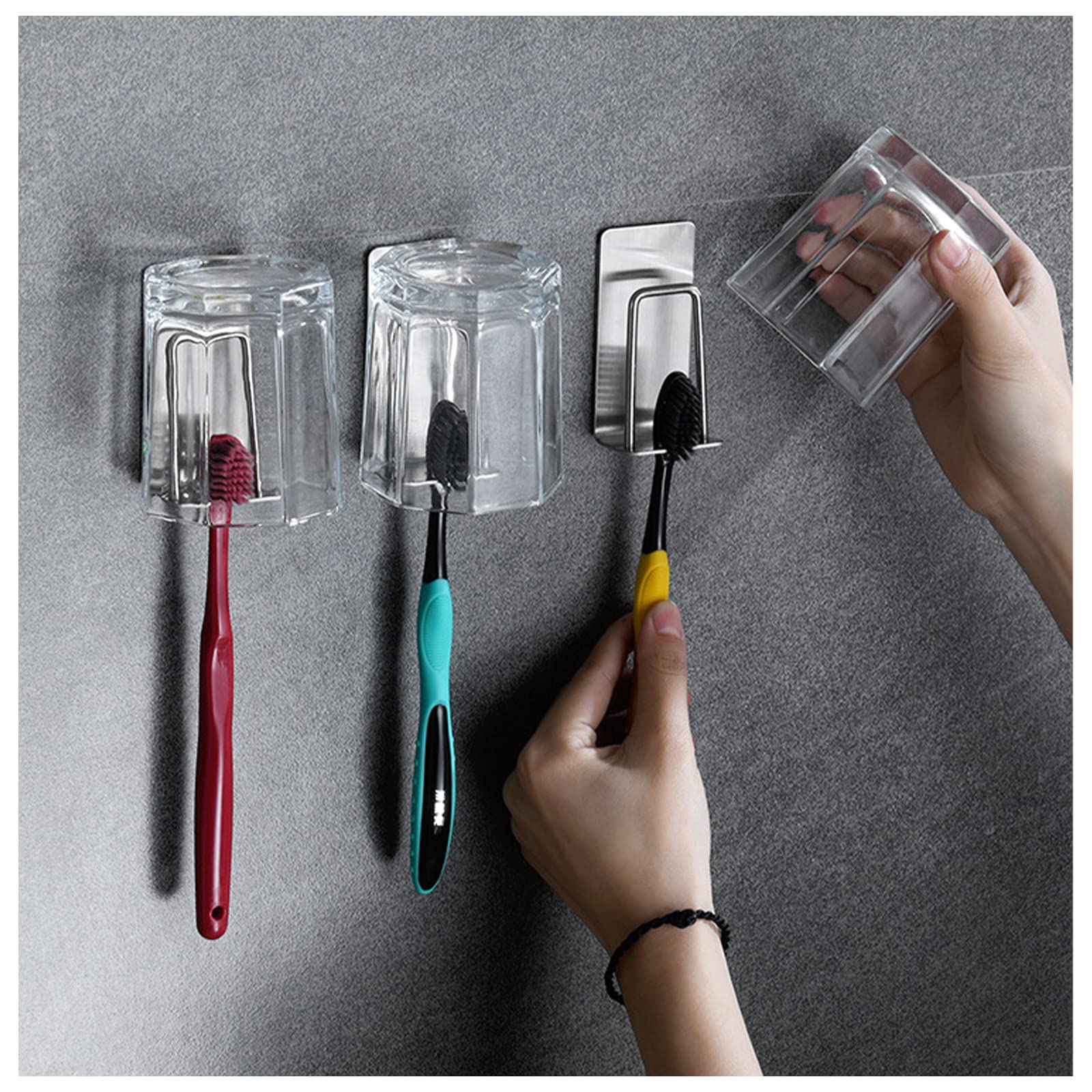 Set Portaspazzolino Magnetico Senza Fori 2 Pezzi | Portabicchiere Parete Adesivo | Portaspazzolino Elettrico Per Bagno (Blu + Rosso)
