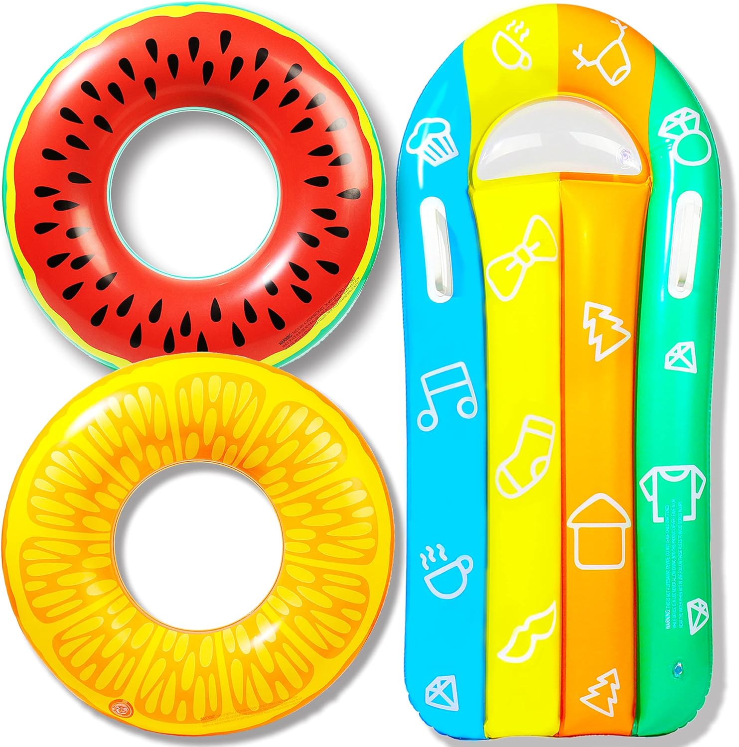 AstarX Inflatable Swim Tube Raft, 3 Pcs Swimming Rings for Kids with Summer Fruits Painting : Toys & Games