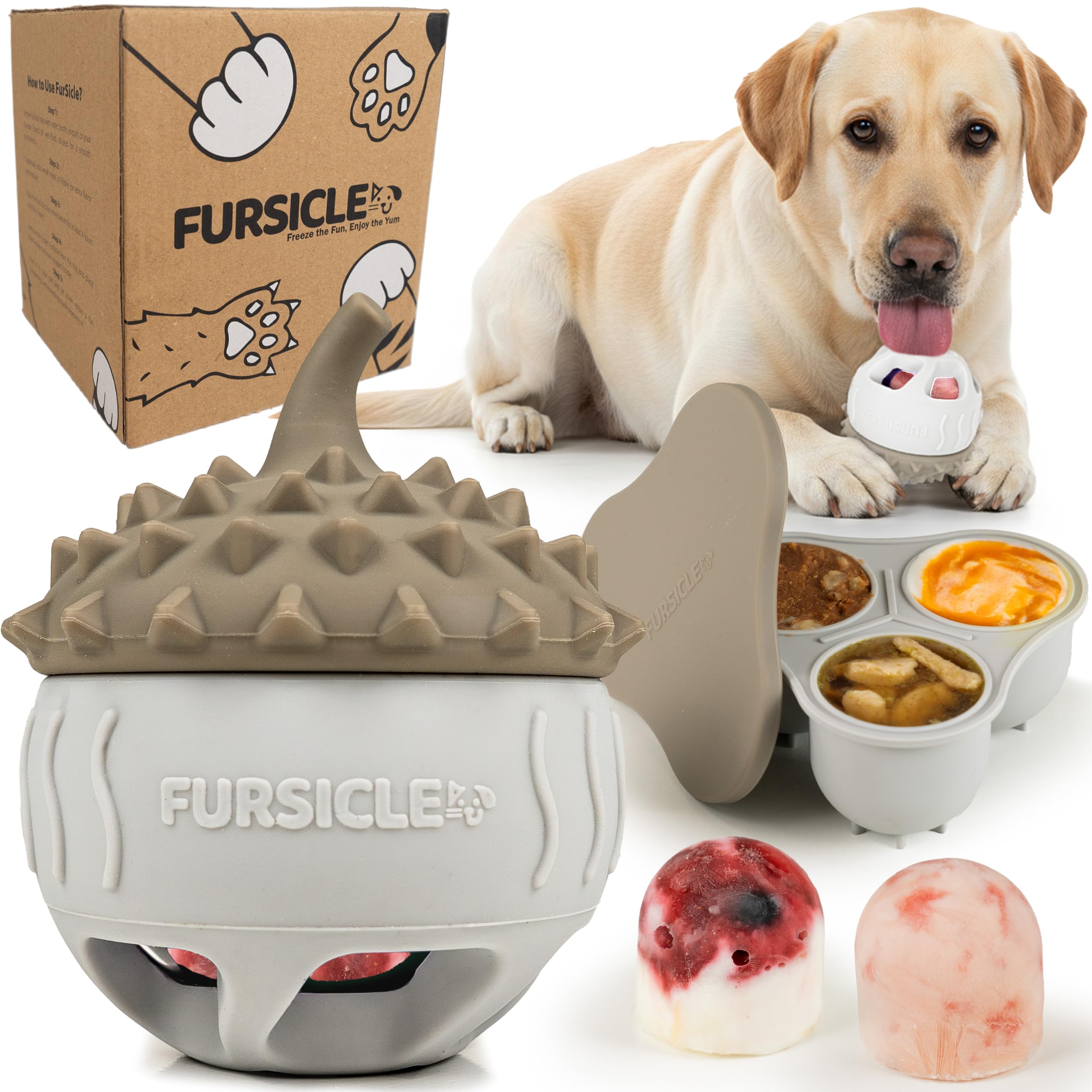 FurSicle Freezable Dog Treat Ball/ Frozen Feeder Enrichment Lick Toy | Interactive Treat Dispensing Puzzle/ Slow Feeder | Puppy Teething, Boredom/