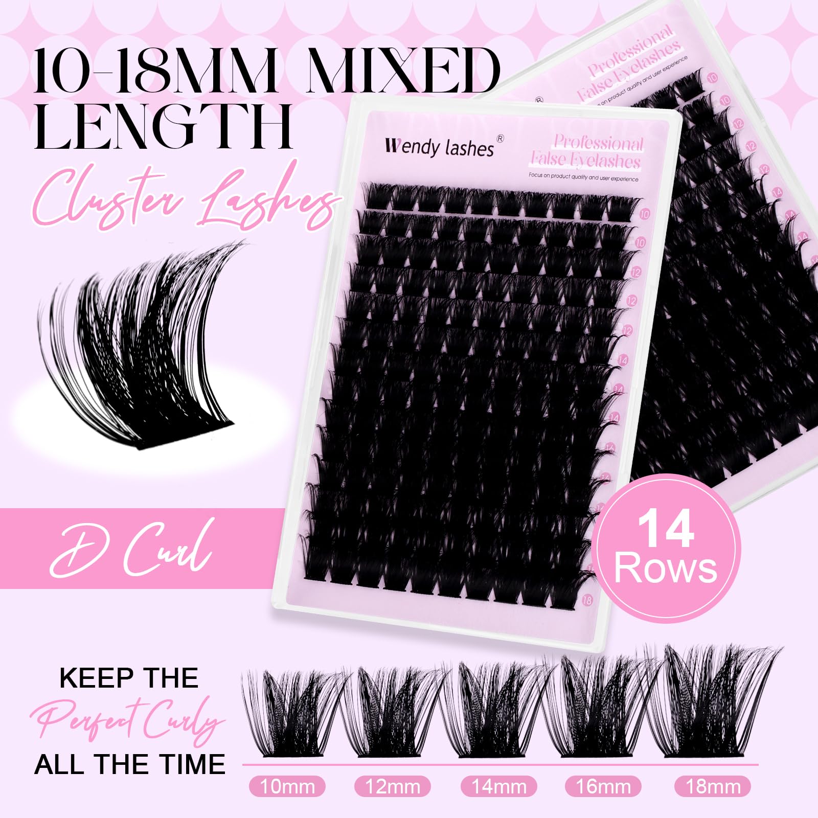 Faux Cils Individuel D Curl 200D Wispy Cils Individuels Naturels 10-18mm Réutilisables Cluster Lashes Extensions Cils DIY à La Maison(200D-0.07D-1018)