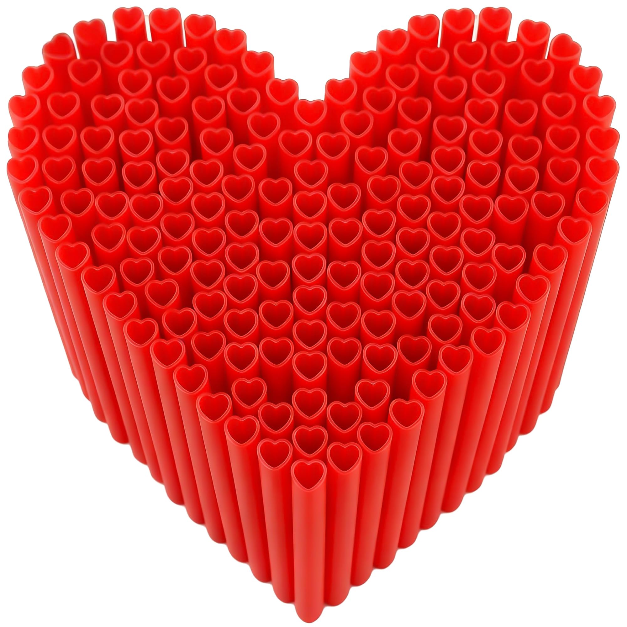 Snowfall 200 pcs Red Heart Shaped Straws, Plastic Disposable Drinking Cute Straw for Party, Valentine Juice, Cocktails, Cola, Individually Wrapped,