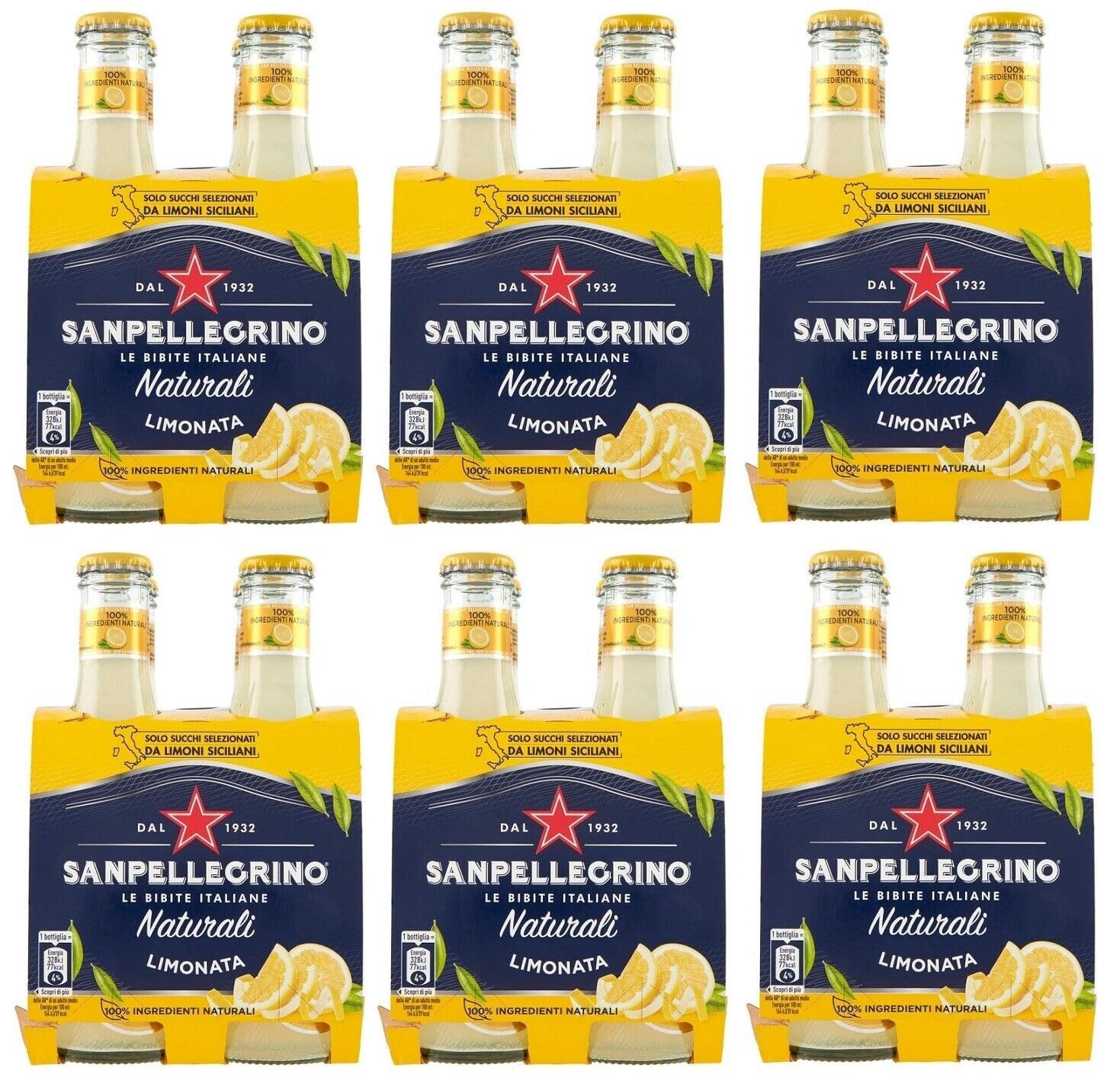24x San Pellegrino Limonata Naturali Bevanda Analcolica Rinfrescante con succo di limone italiano, Bottiglia di vetro 20cl