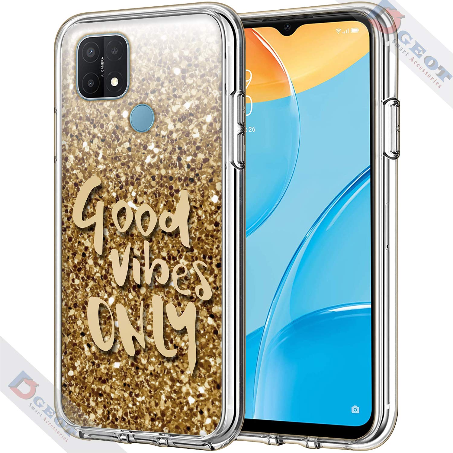 Pidgeot Liquid Glitter Floating Stars |Soft Transparent Silicone|Girls Favourite|Good Vibes Only| Back Cover Compatible with Oppo A15 (Gold)