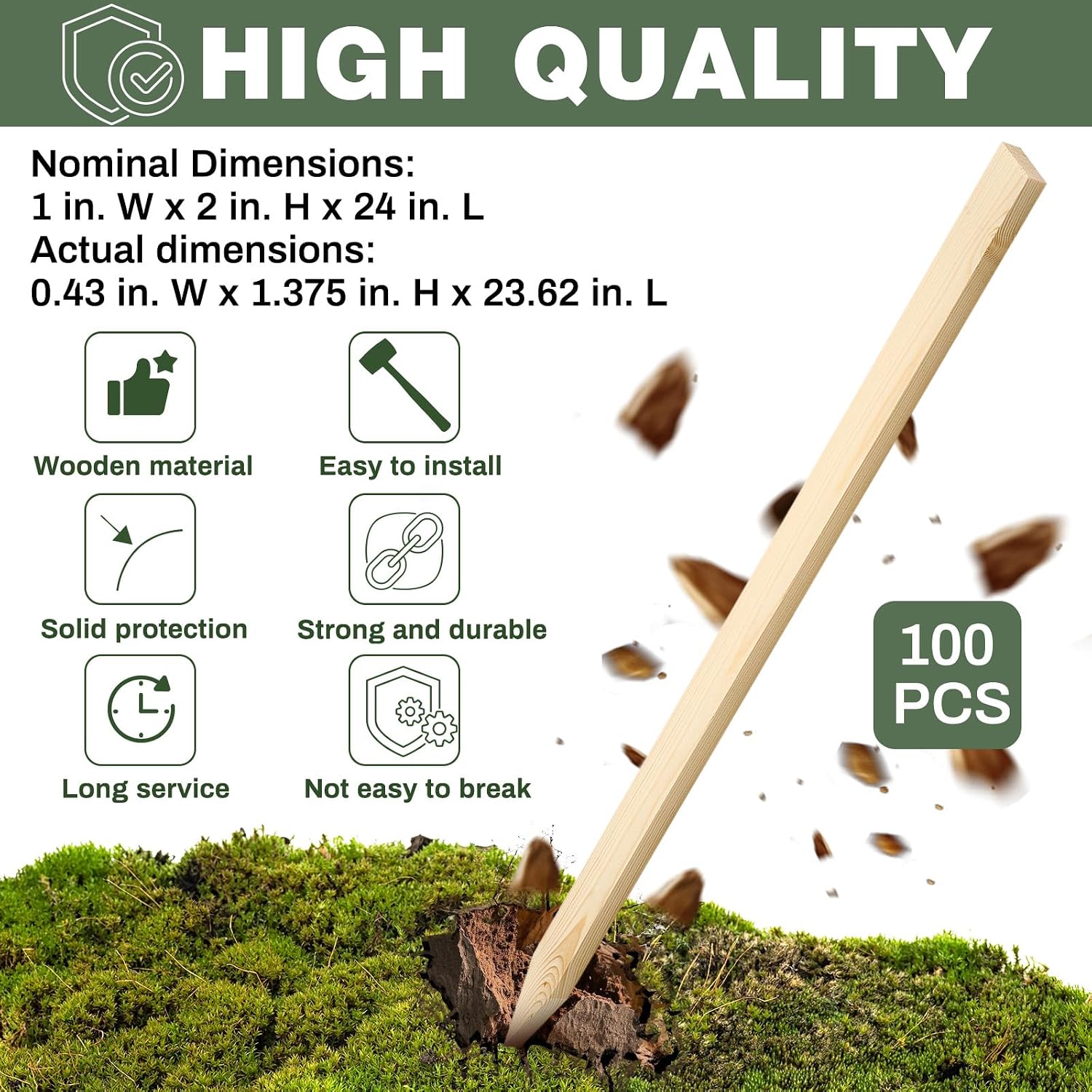 Colingmill 48 Pieces Wooden Garden Stakes 24 Inch Grade and Survey Stakes Wooden Garden and Sign Posts for Plant Support Silt Fence Yard Farm Survey Boundaries Baselines
