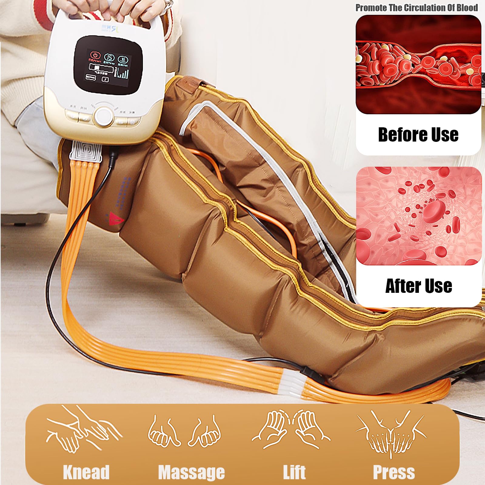 Presoterapia para Casa con Calor Y 5 Modos, Botas Presoterapia Piernas Y Abdomen Profesional, 5 Cámaras Masajeador De Pies Y Piernas Completo Relaja Y Mejora La Circulación, Pressure 0-375mmHg